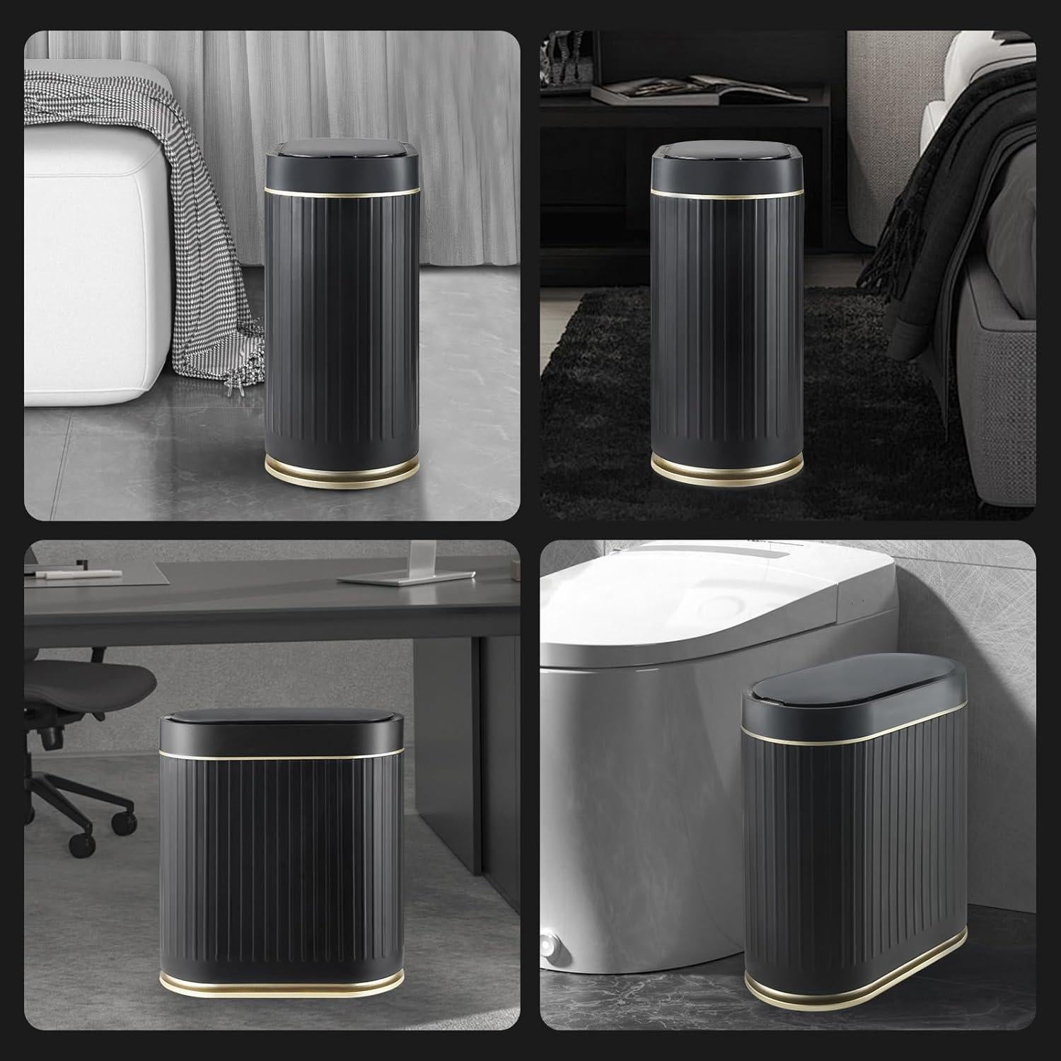 Papelera de Baño ELPHECO 7.5L Sensor Movimiento Negro-Dorado