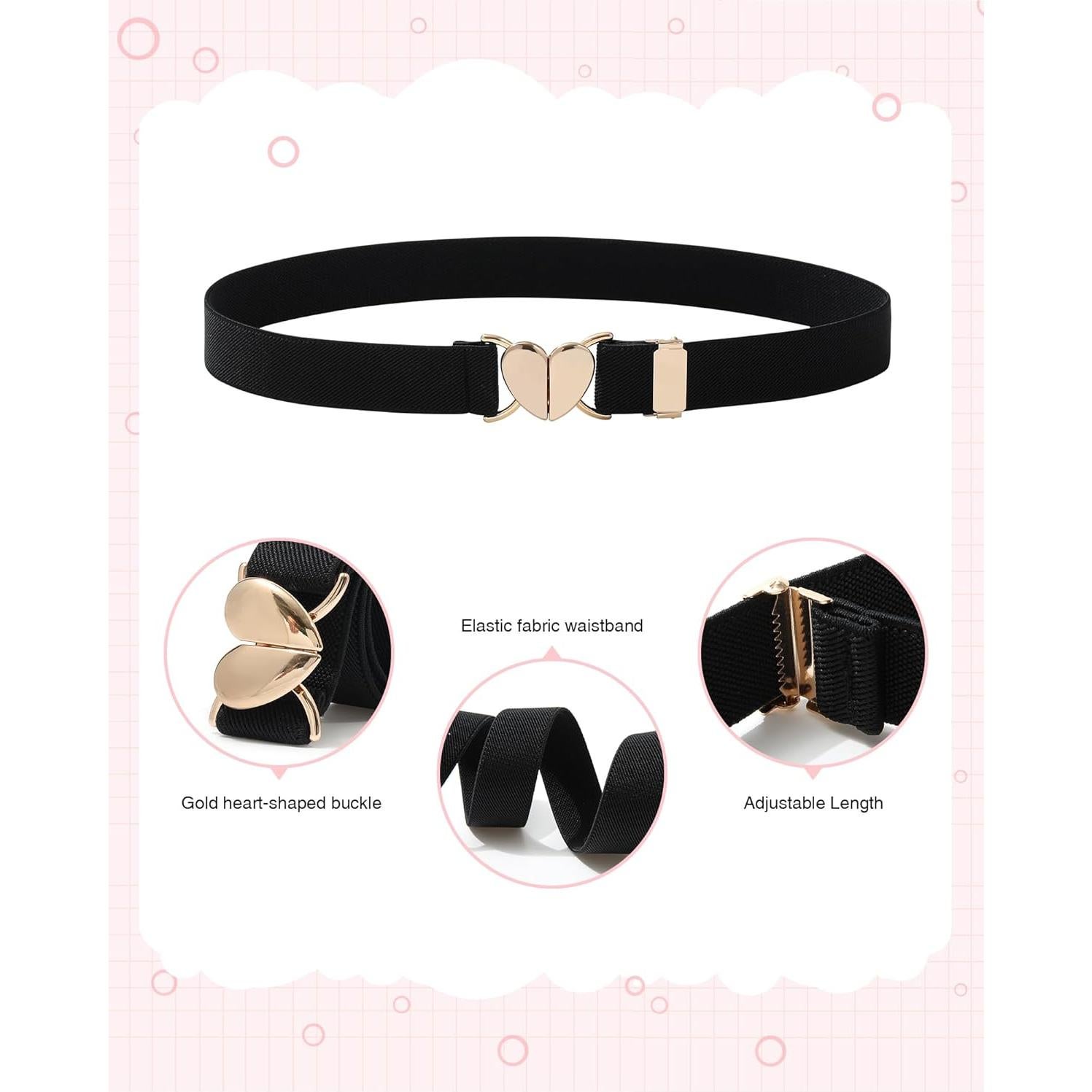 Cinturón Elástico AWAYTR para Niñas - Ajustable 70 cm con Hebilla Corazón