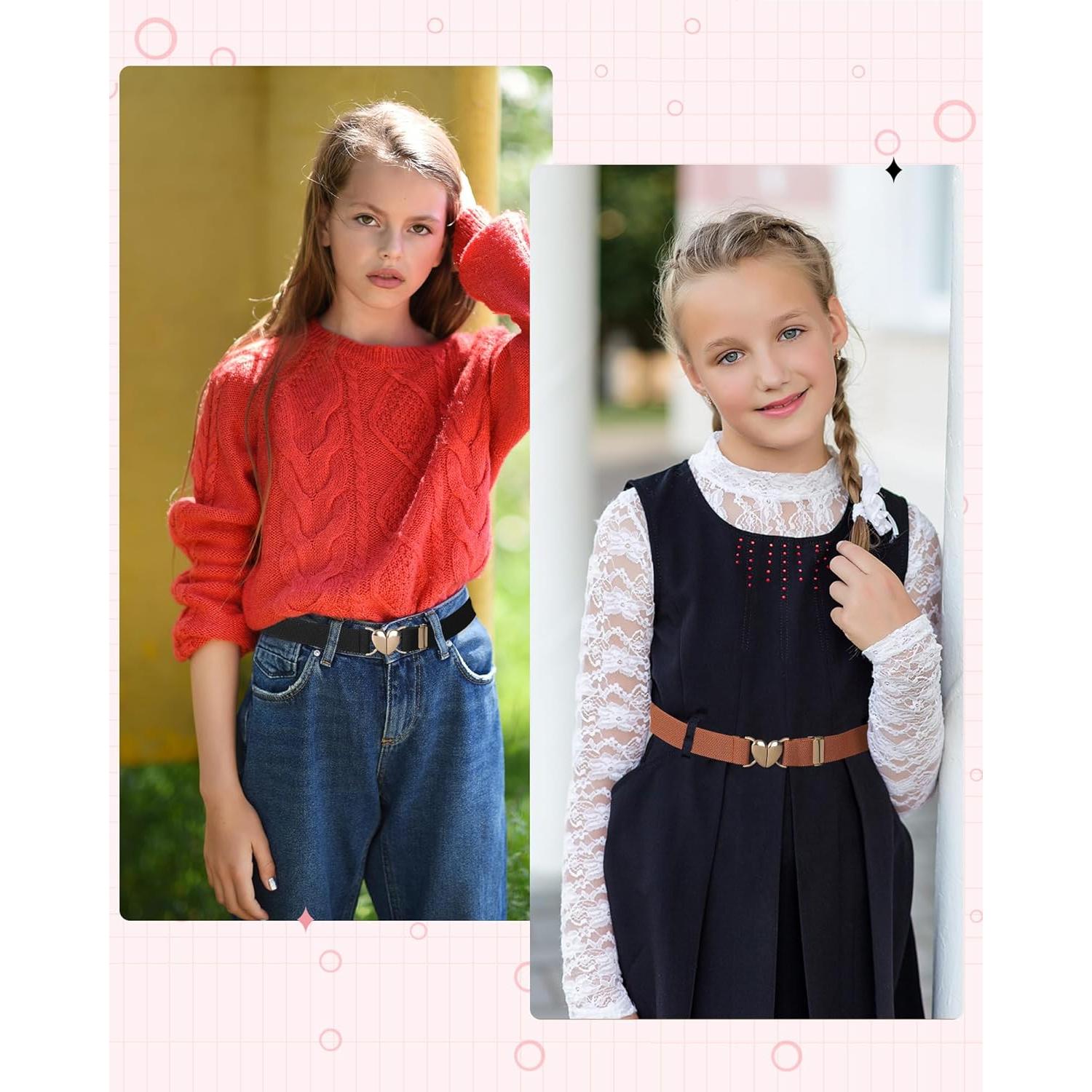 Cinturón Elástico AWAYTR para Niñas - Ajustable 70 cm con Hebilla Corazón