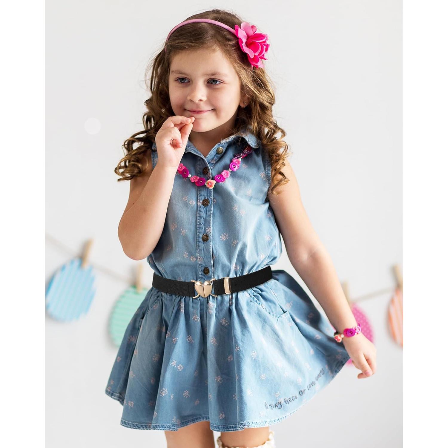 Cinturón Elástico AWAYTR para Niñas - Ajustable 70 cm con Hebilla Corazón