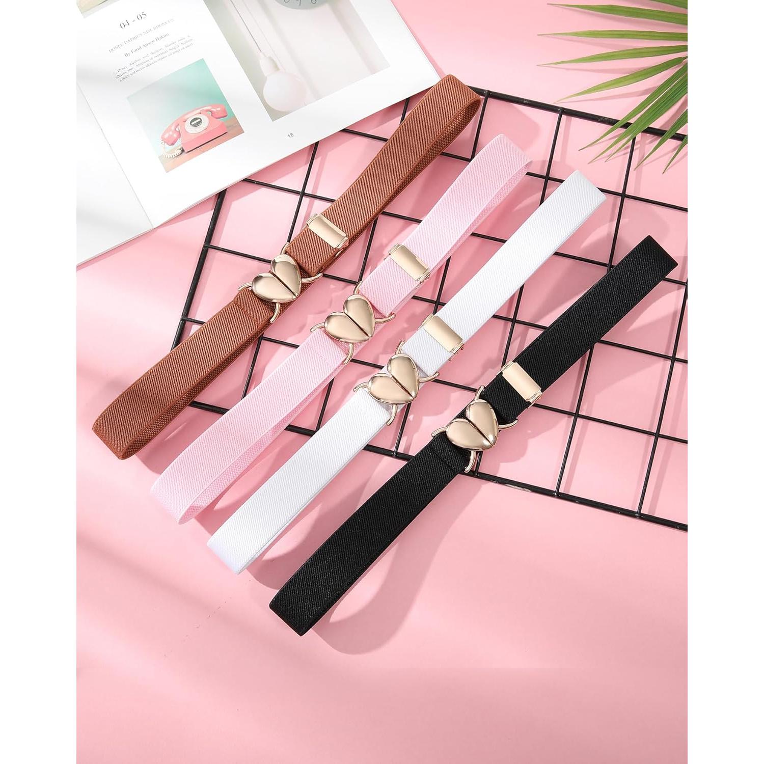 Cinturón Elástico AWAYTR para Niñas - Ajustable 70 cm con Hebilla Corazón