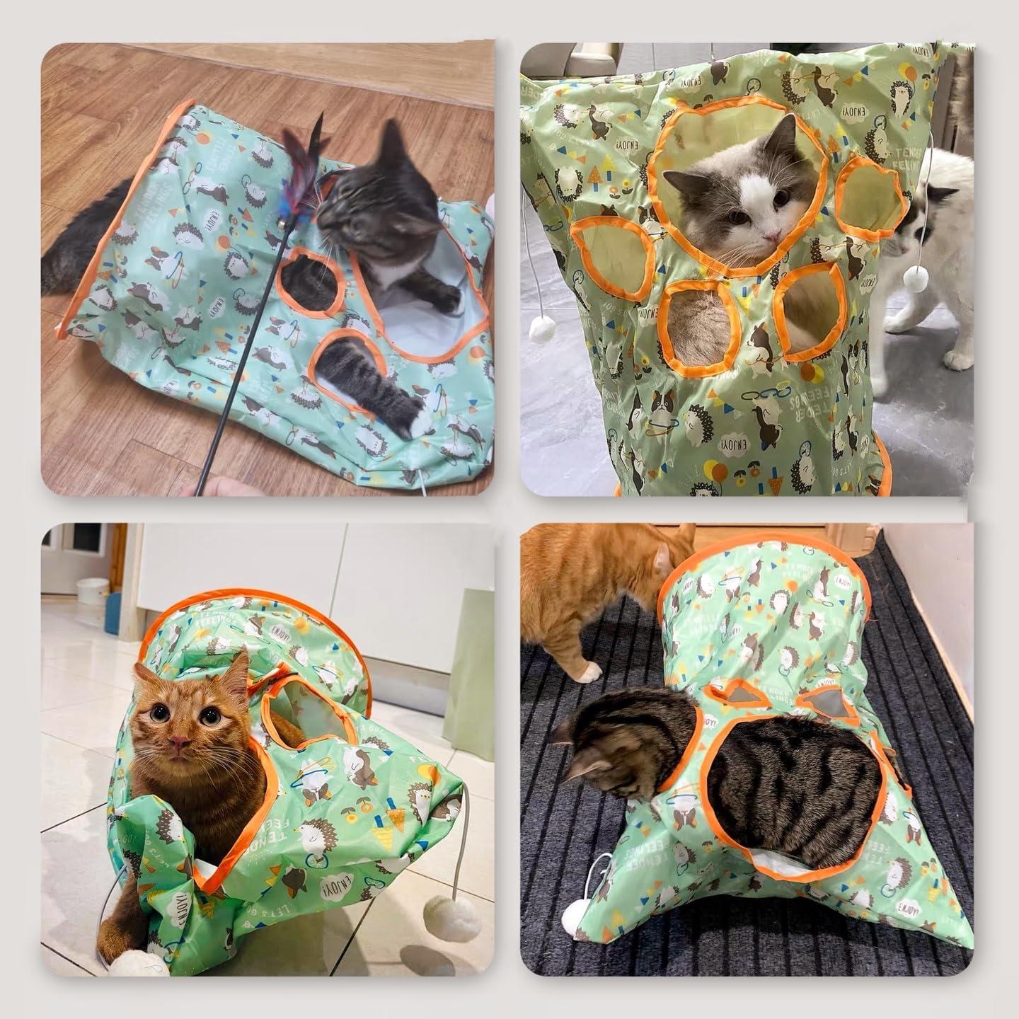 Túnel para Gatos QITUGMIN Verde 50x44.5cm con Juguetes