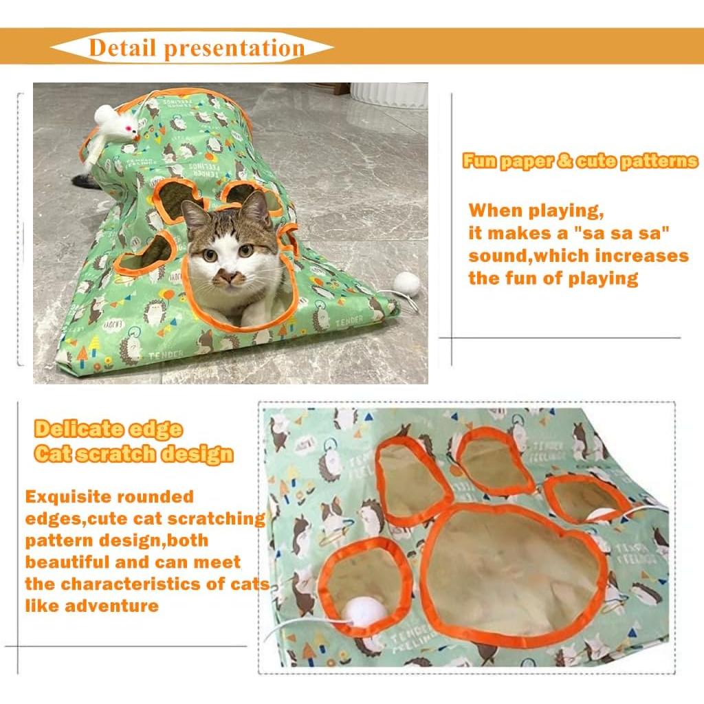 Túnel para Gatos QITUGMIN Verde 50x44.5cm con Juguetes