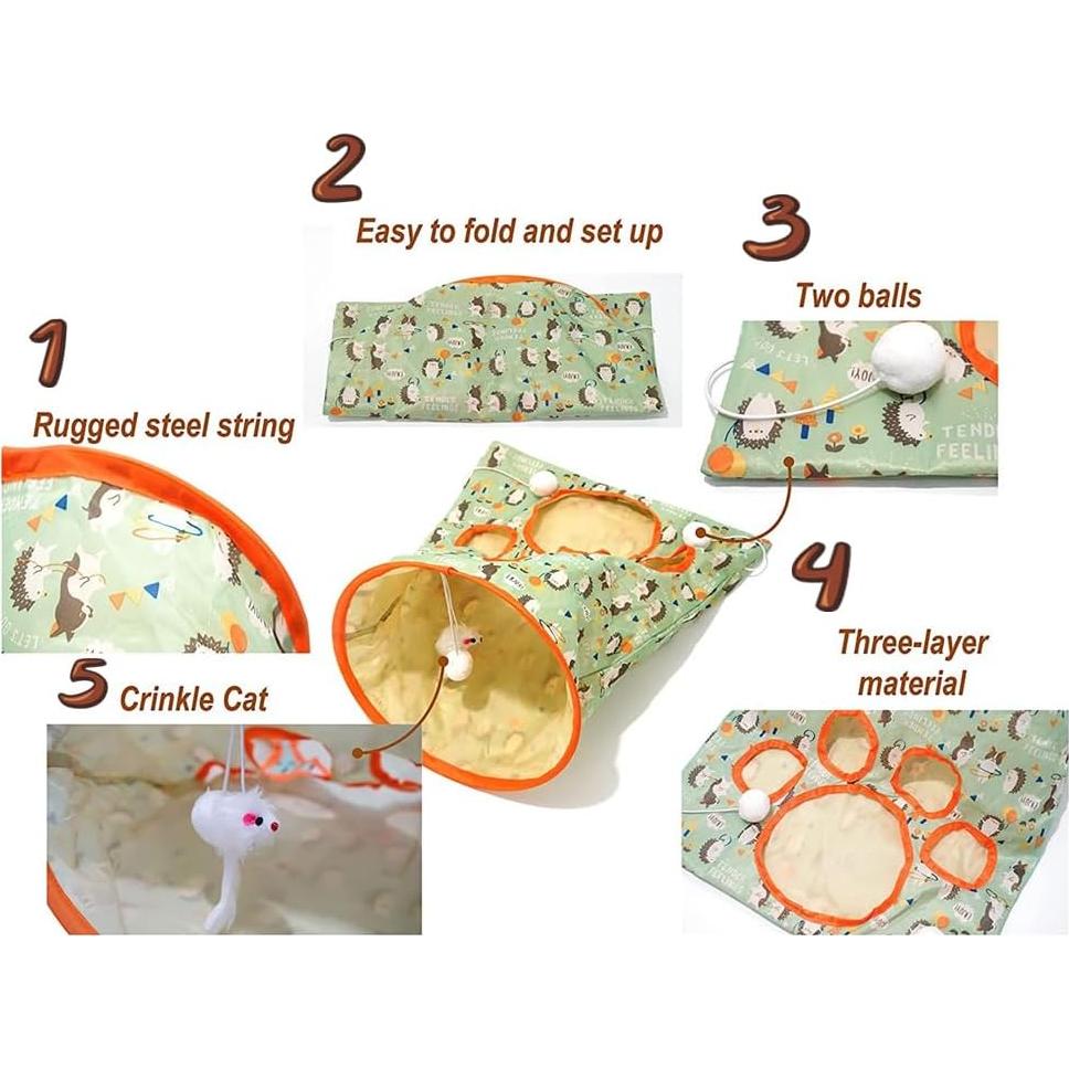 Túnel para Gatos QITUGMIN Verde 50x44.5cm con Juguetes