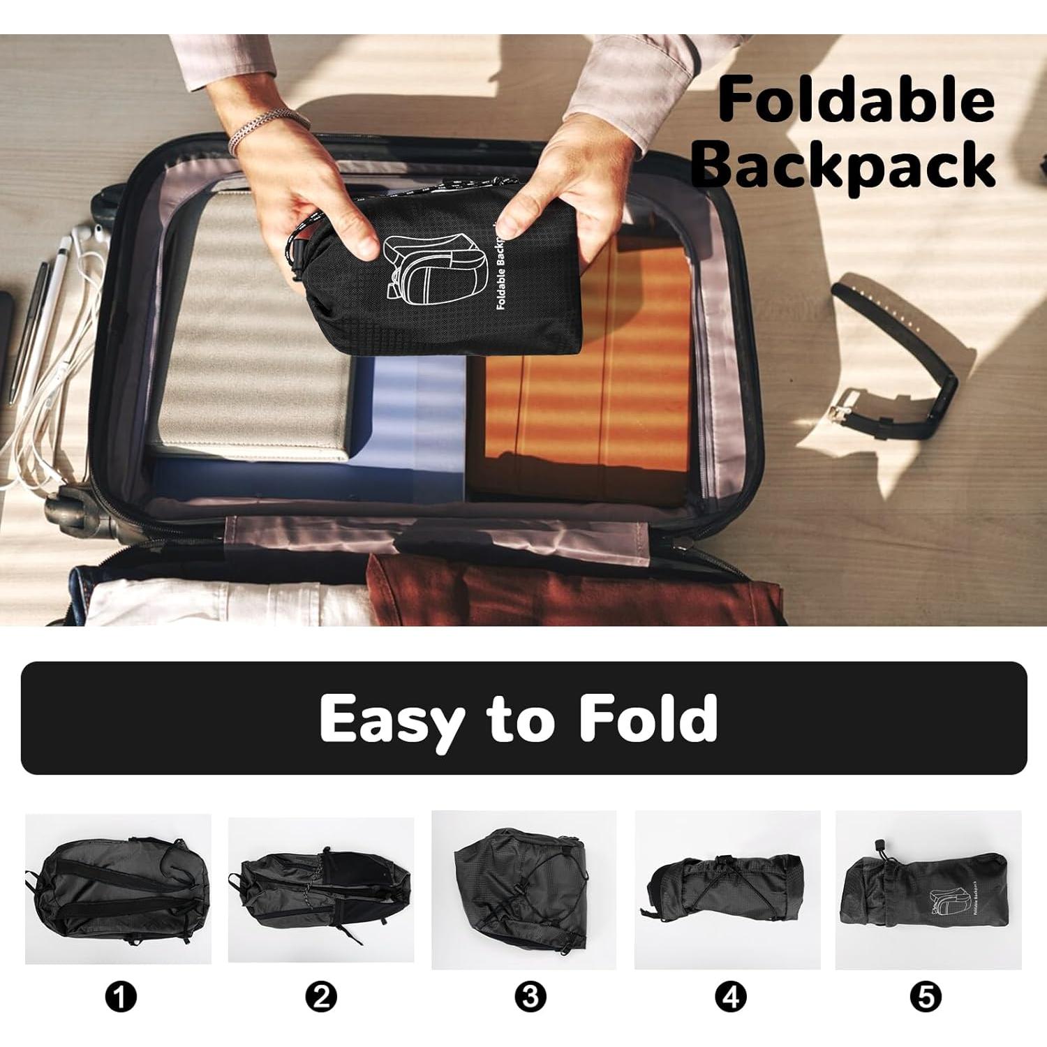 Mochila de senderismo Outplea negra 15L ultraligera y plegable