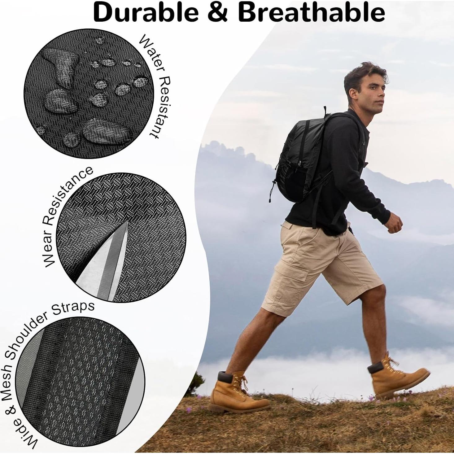 Mochila de senderismo Outplea negra 15L ultraligera y plegable