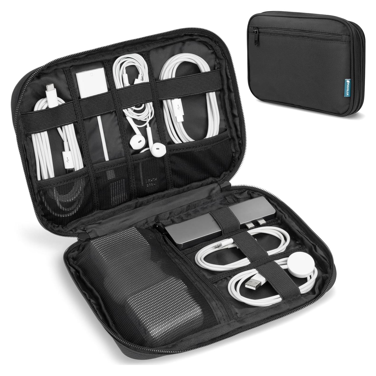 Organizador de Cables de Viaje PAVILIA Negro 25.4x17.3cm