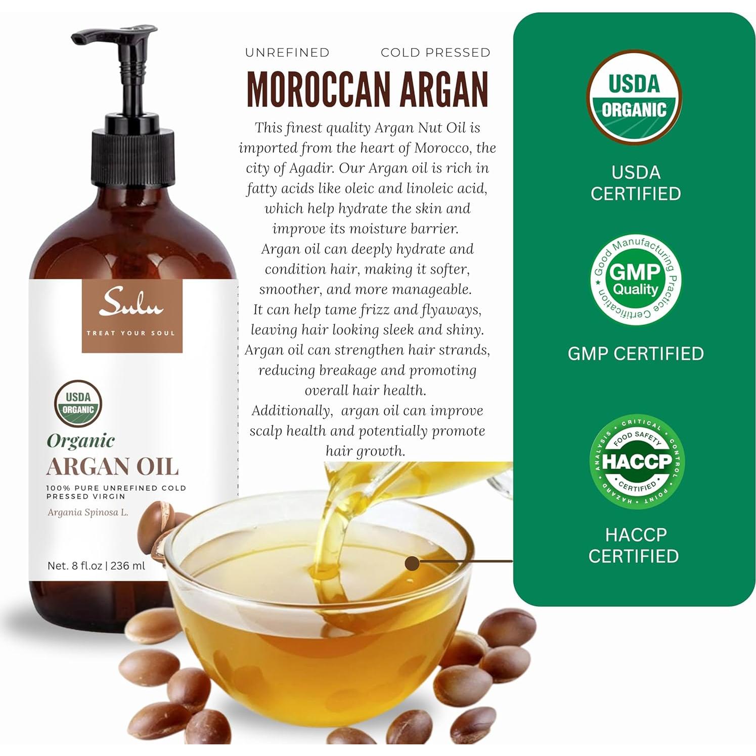 Aceite de Argán Virgen Orgánico Sulu 60 ml Prensado en Frío