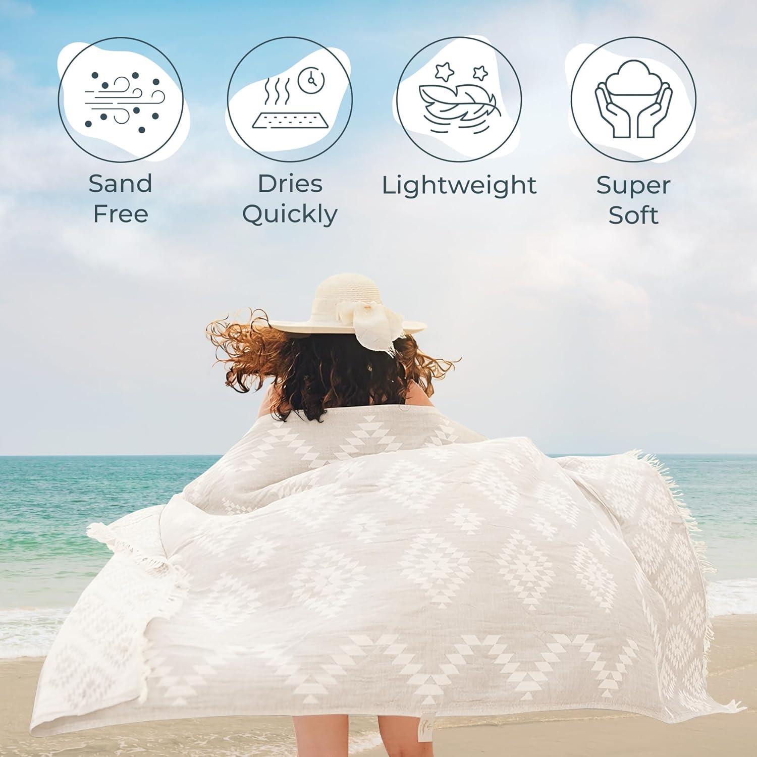 Toalla de Playa Turca Mebien 100% Algodón 89x170cm Beige