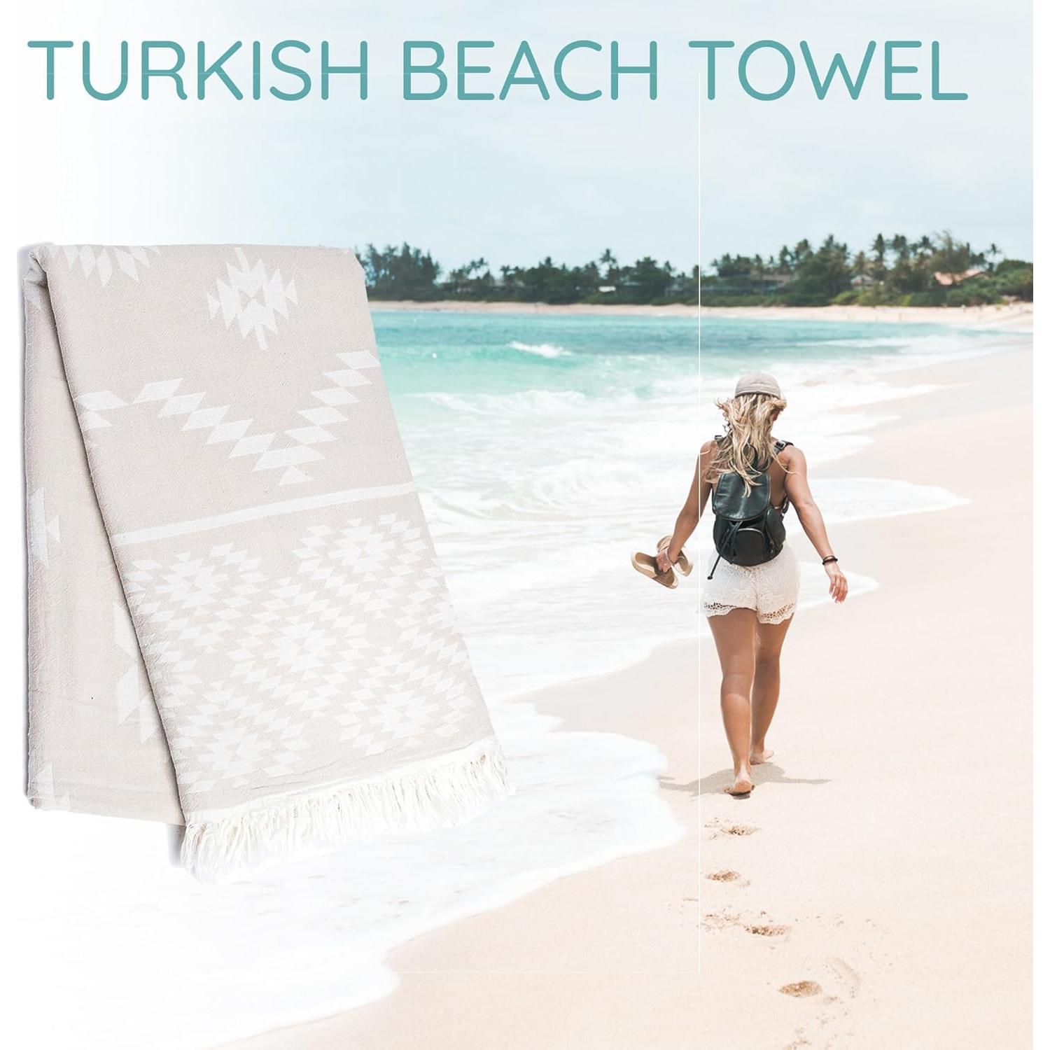 Toalla de Playa Turca Mebien 100% Algodón 89x170cm Beige