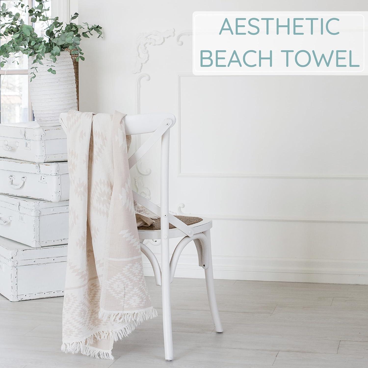 Toalla de Playa Turca Mebien 100% Algodón 89x170cm Beige