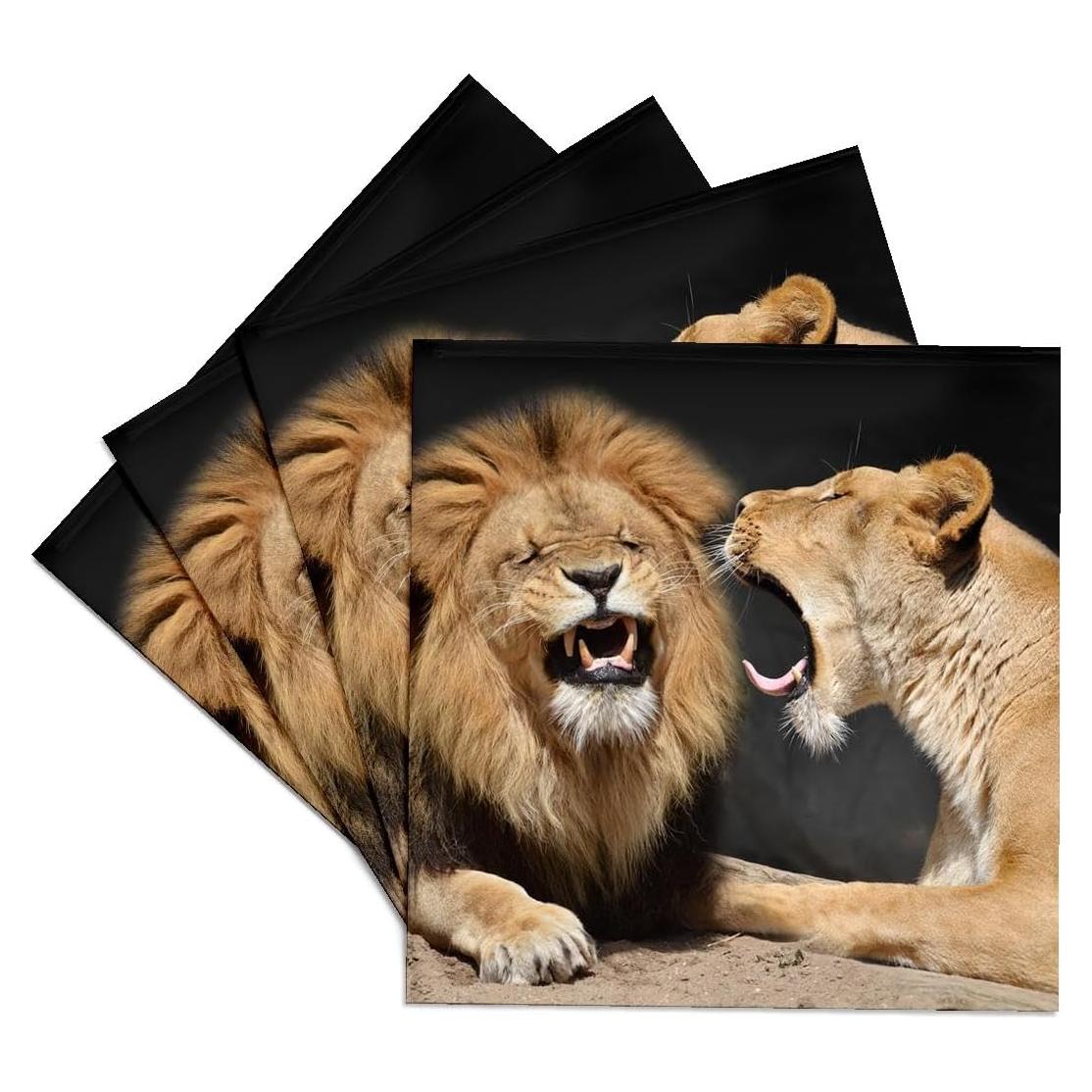 Juego de 4 Posavasos de Cerámica 3dRose Leones Divertidos