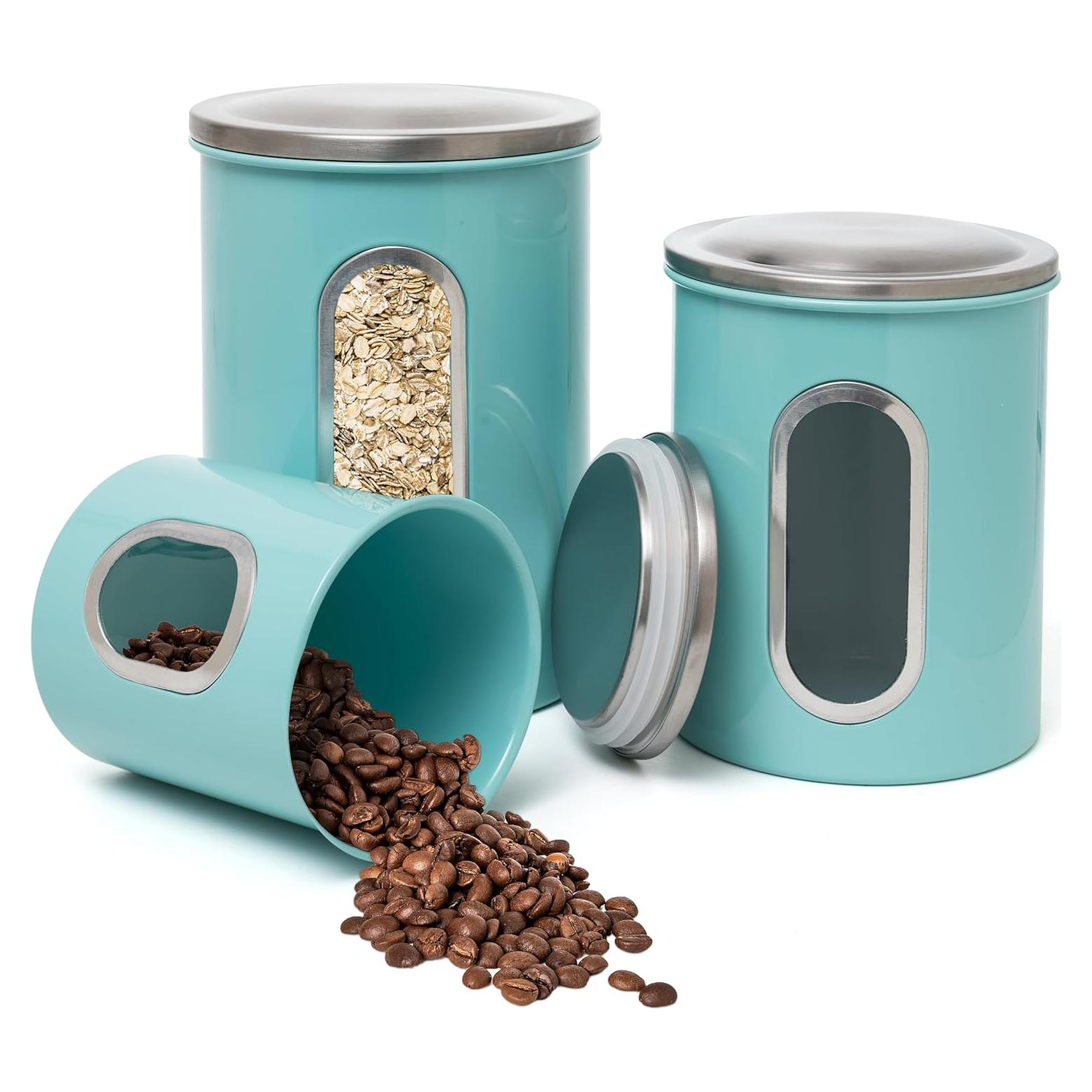 Mixpresso Juego de 3 Tarros Herméticos Azul Aqua para Cocina