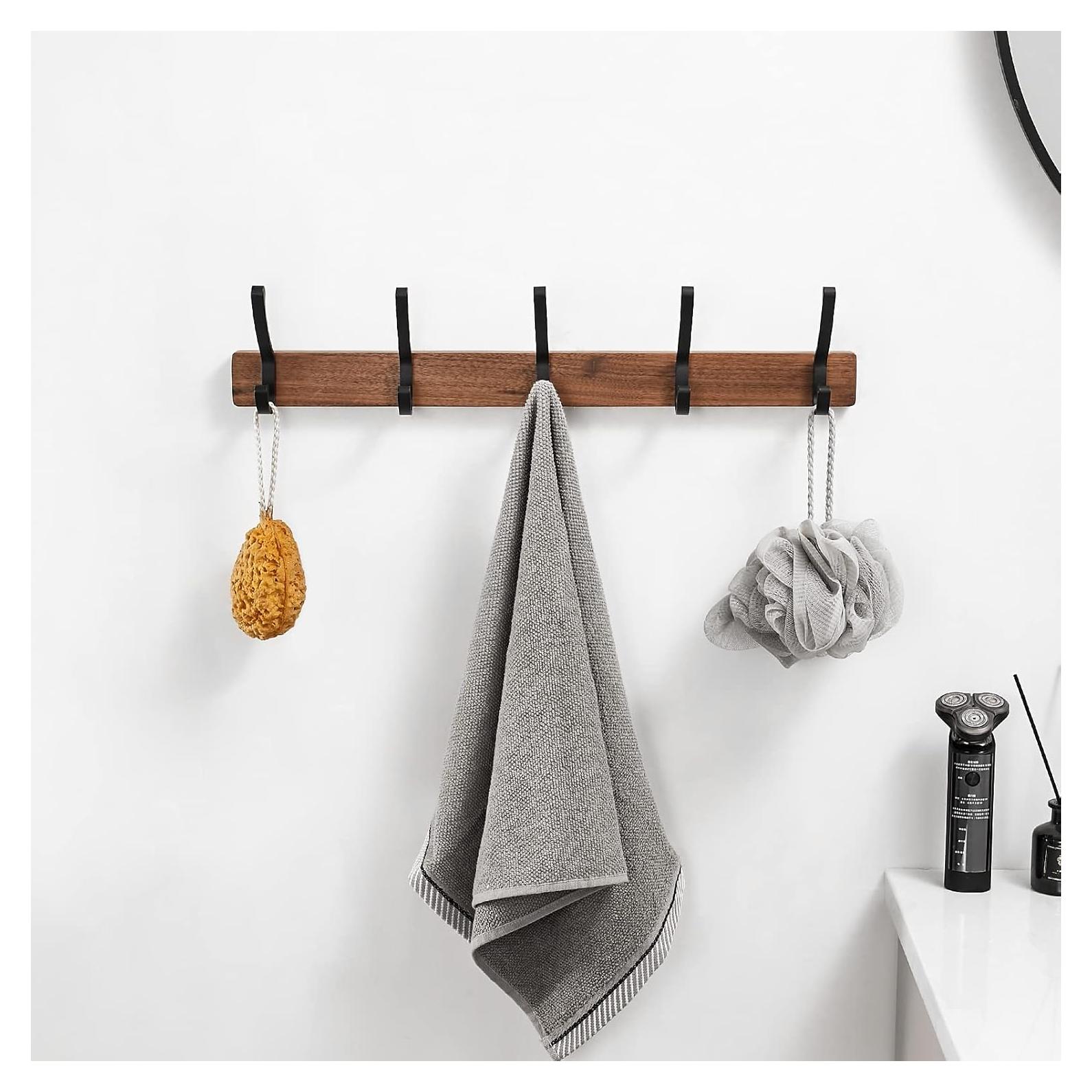 Perchero de Pared SARIHOSY de Madera de Nogal 50 cm con 5 Ganchos