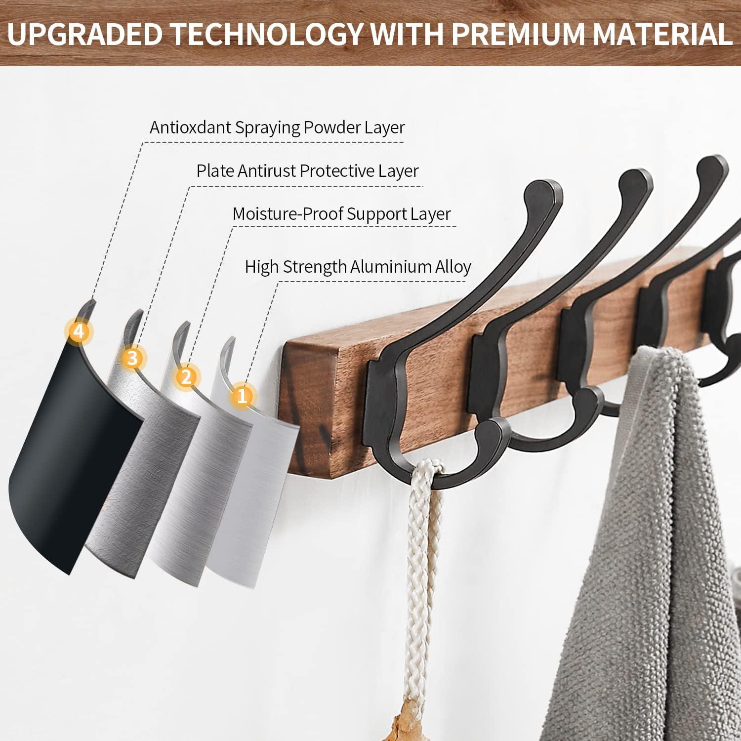 Perchero de Pared SARIHOSY de Madera de Nogal 50 cm con 5 Ganchos