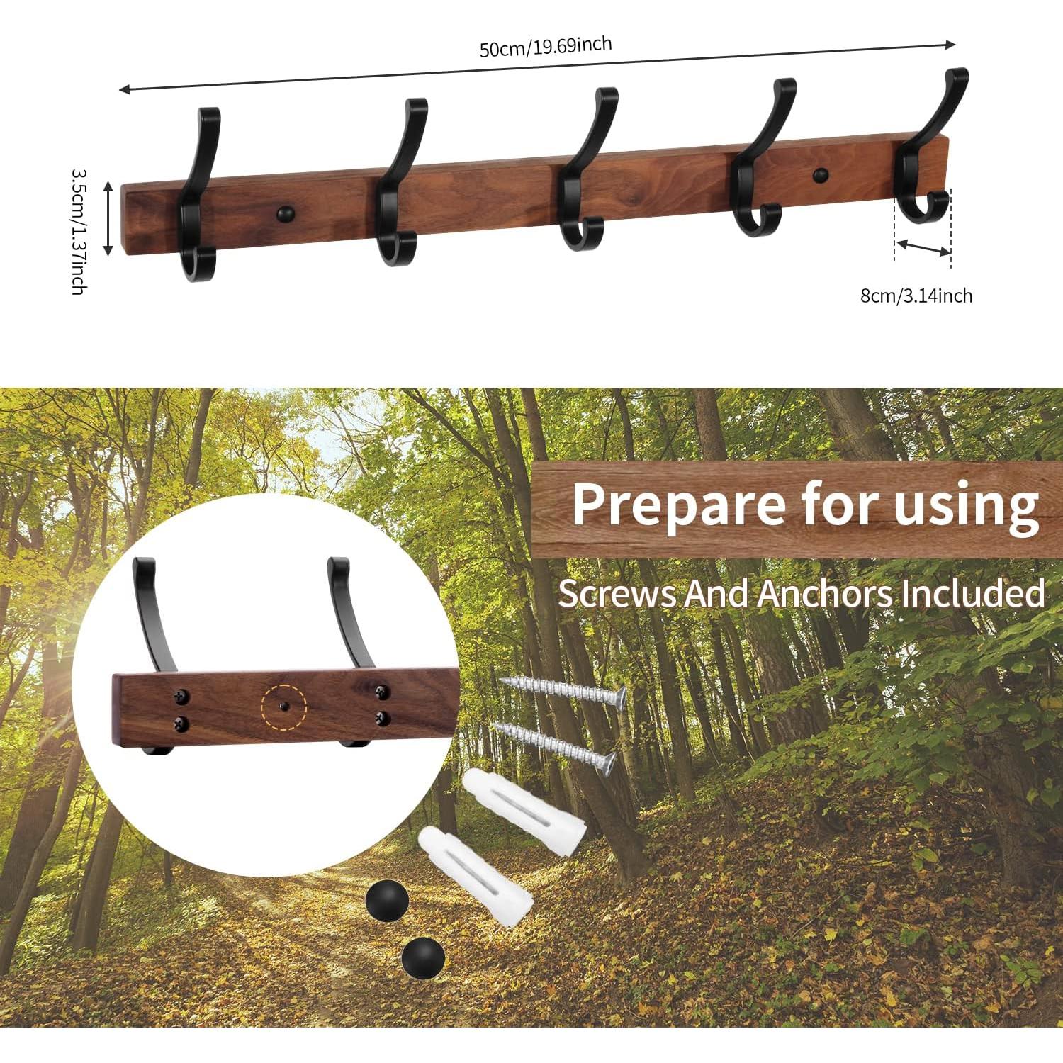 Perchero de Pared SARIHOSY de Madera de Nogal 50 cm con 5 Ganchos