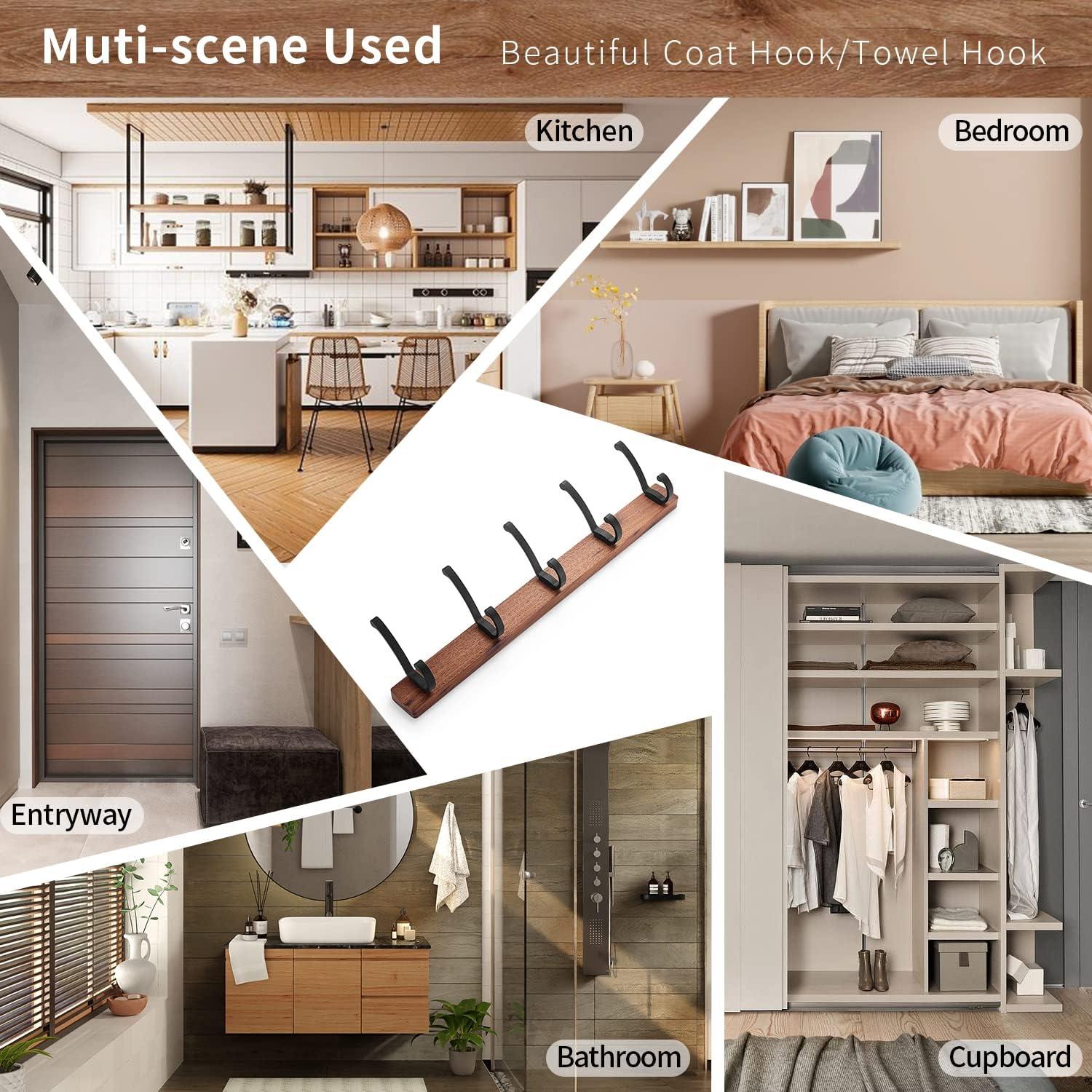 Perchero de Pared SARIHOSY de Madera de Nogal 50 cm con 5 Ganchos