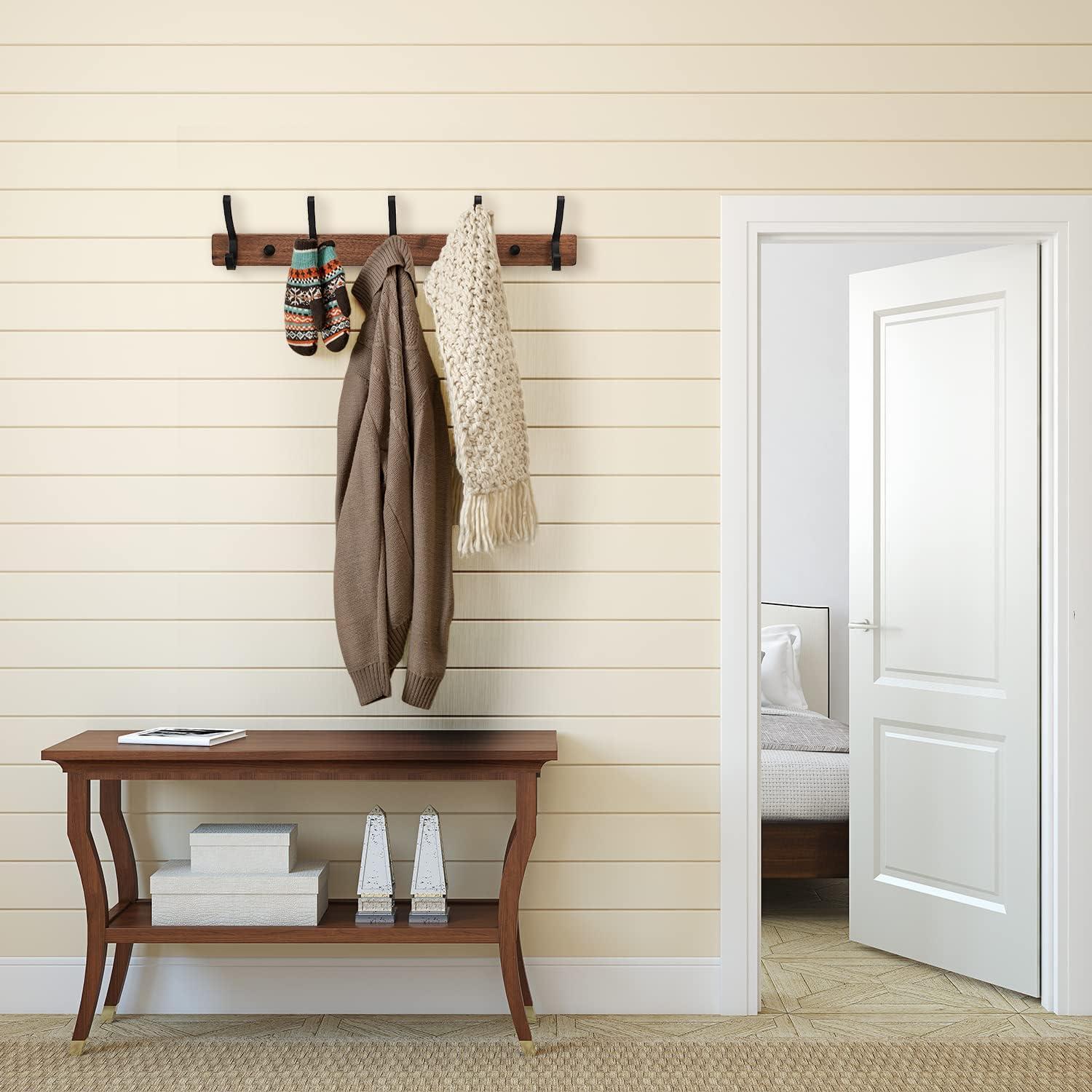 Perchero de Pared SARIHOSY de Madera de Nogal 50 cm con 5 Ganchos