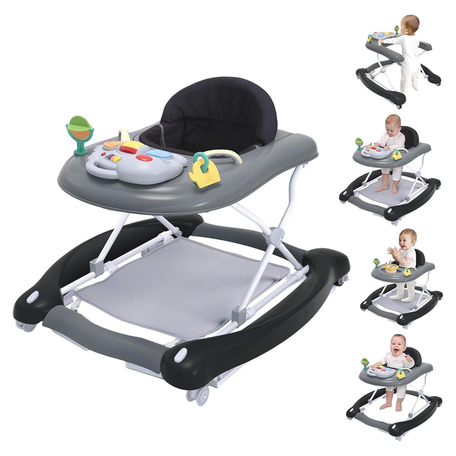 Andador Plegable 5 en 1 para Bebés - Negro, Altura Ajustable