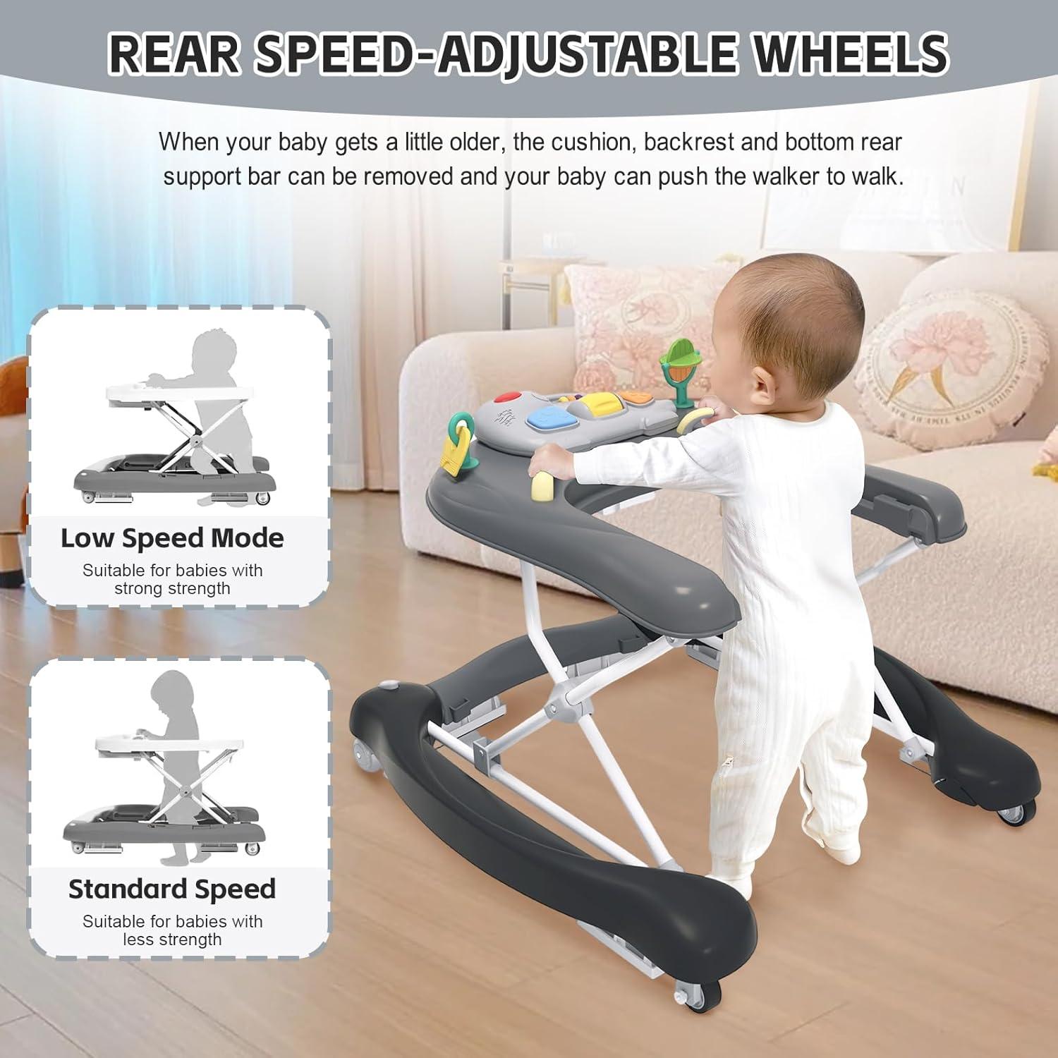 Andador Plegable 5 en 1 para Bebés - Negro, Altura Ajustable