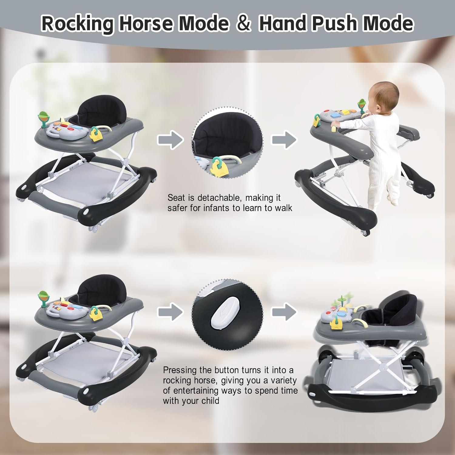 Andador Plegable 5 en 1 para Bebés - Negro, Altura Ajustable