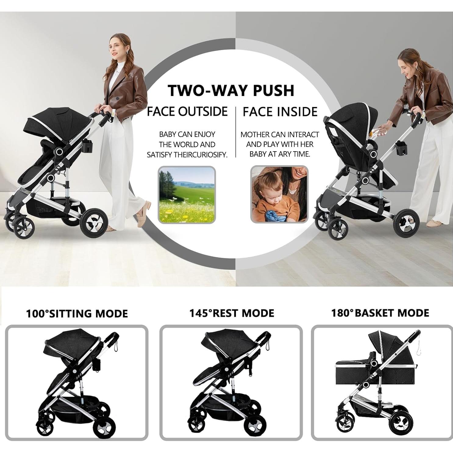 Cochecito Modular Kinder King 2 en 1 Negro Plegable Reversible