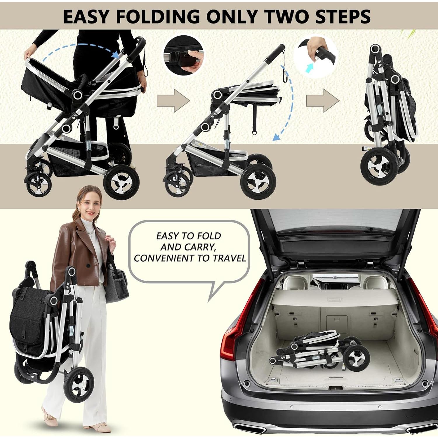 Cochecito Modular Kinder King 2 en 1 Negro Plegable Reversible