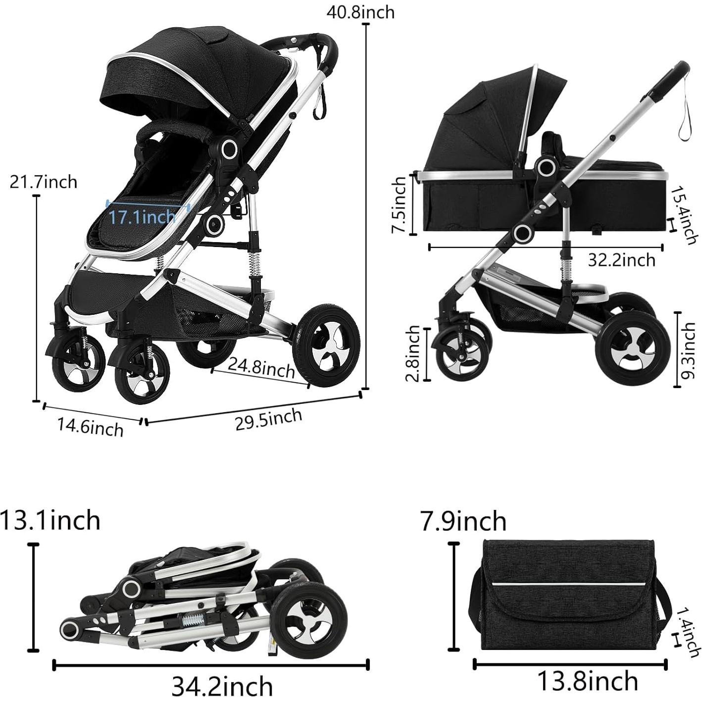 Cochecito Modular Kinder King 2 en 1 Negro Plegable Reversible