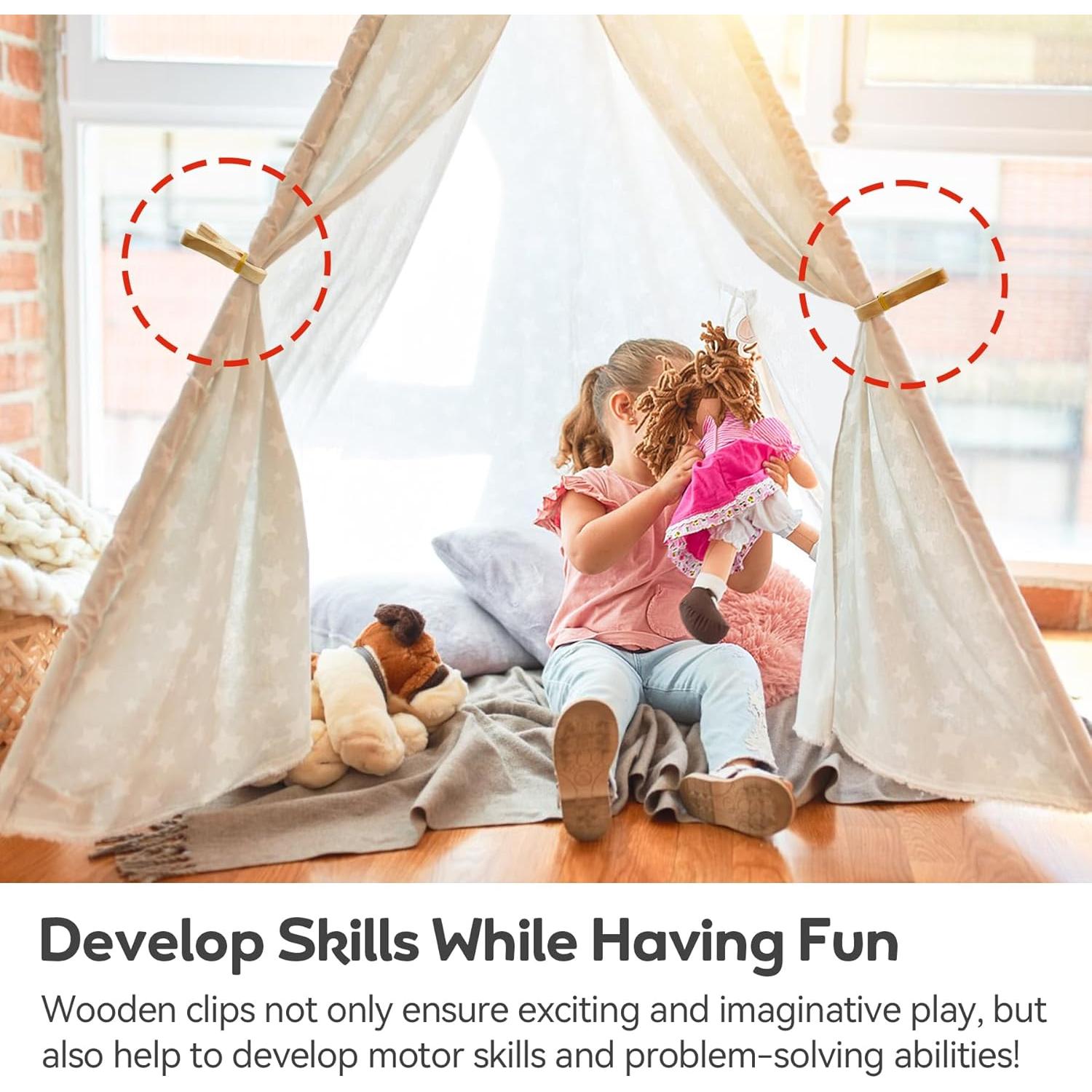 Juego de 5 Clips de Madera Nufiwra para Niños - Construcción Montessori