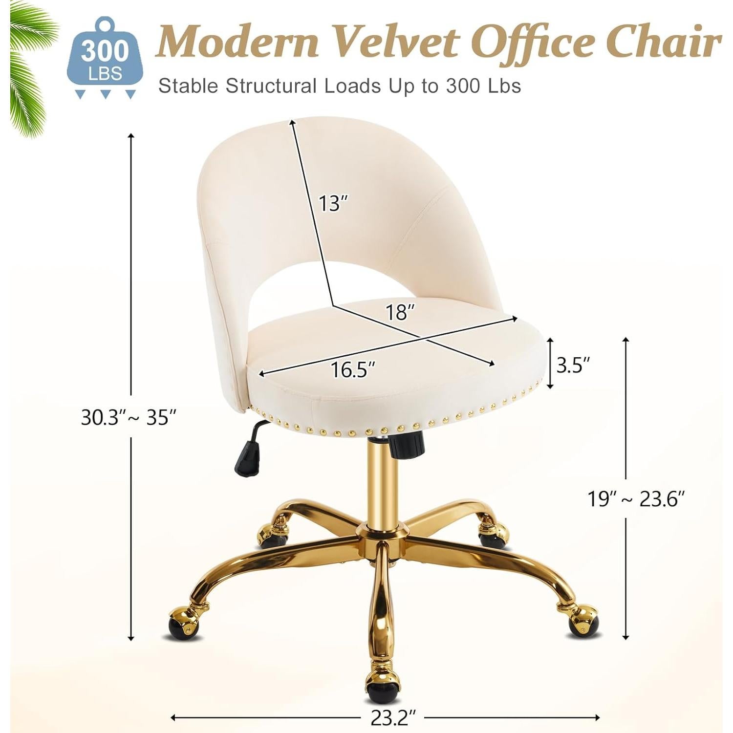 Silla de Oficina VINGLI Beige Moderna sin Brazos con Ruedas