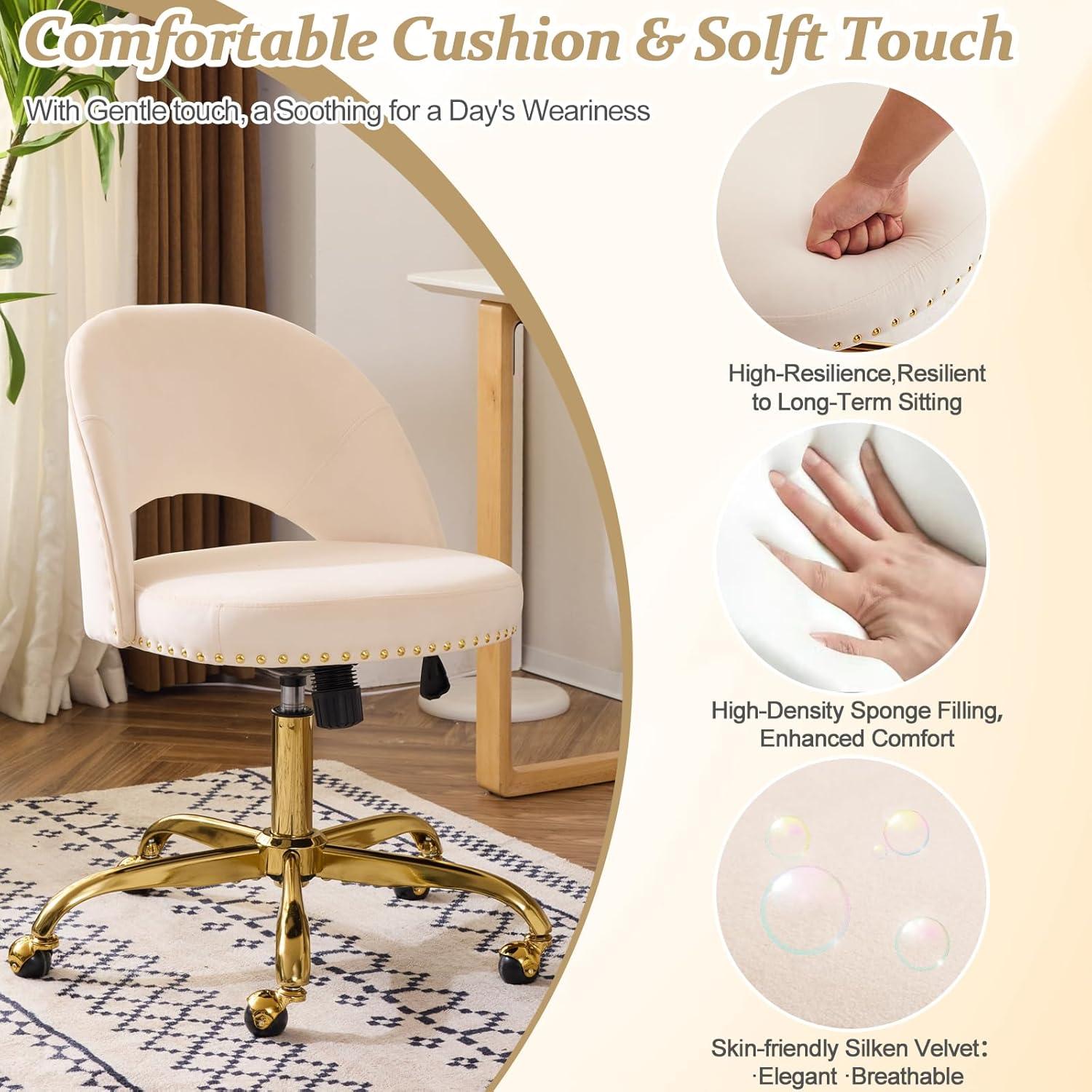 Silla de Oficina VINGLI Beige Moderna sin Brazos con Ruedas