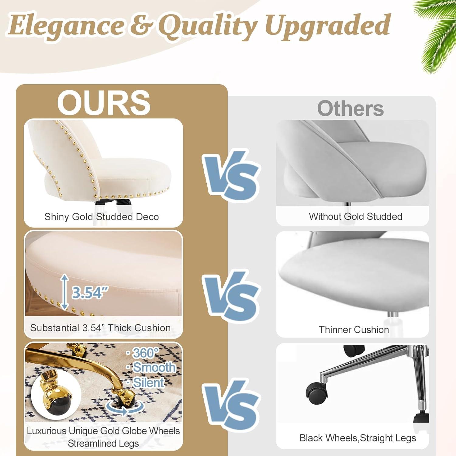 Silla de Oficina VINGLI Beige Moderna sin Brazos con Ruedas