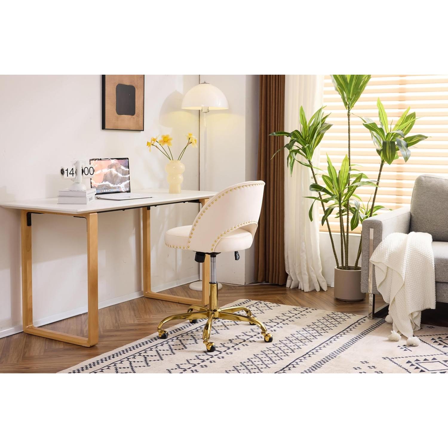 Silla de Oficina VINGLI Beige Moderna sin Brazos con Ruedas