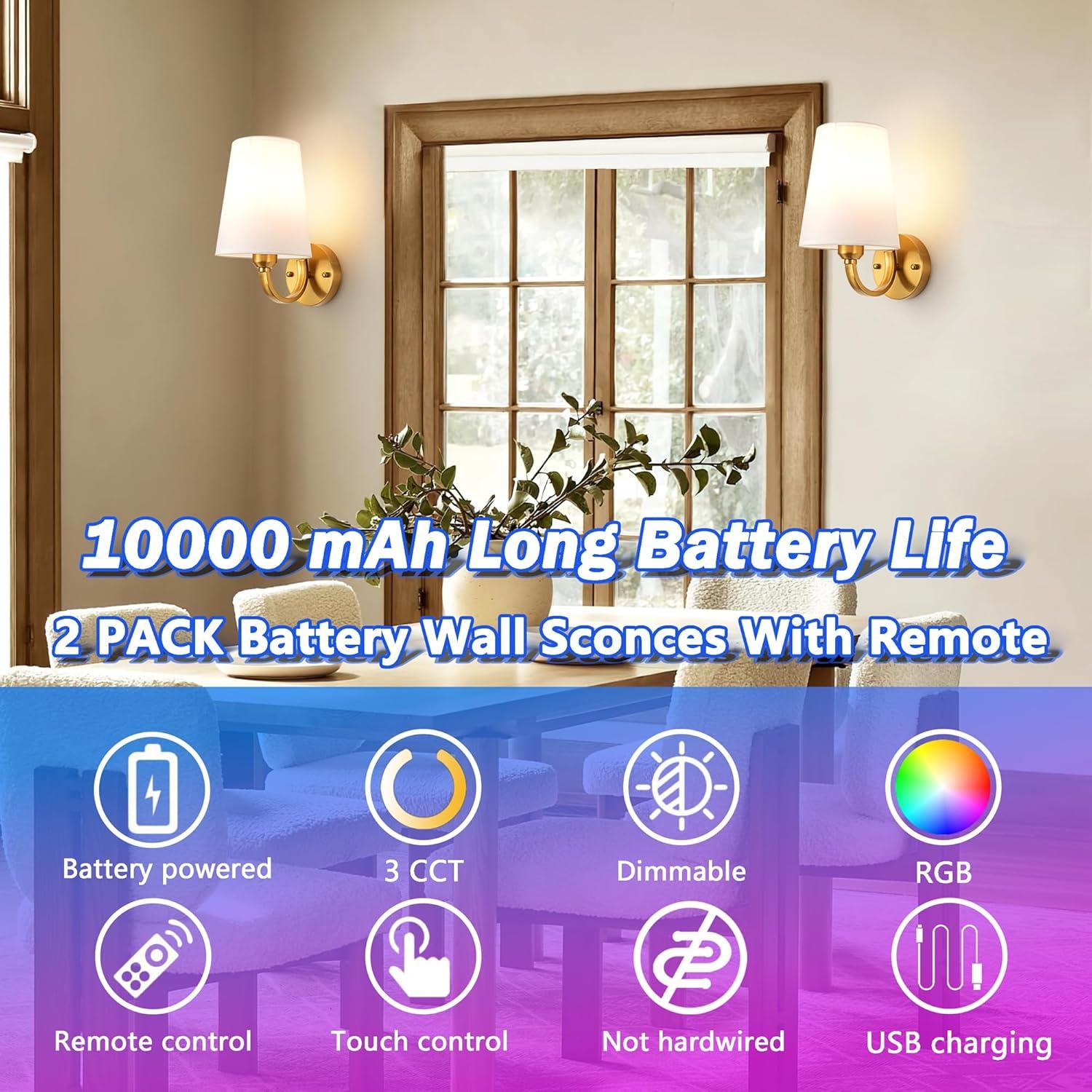 Juego de 2 apliques de pared recargables Slywise RGB 7 colores