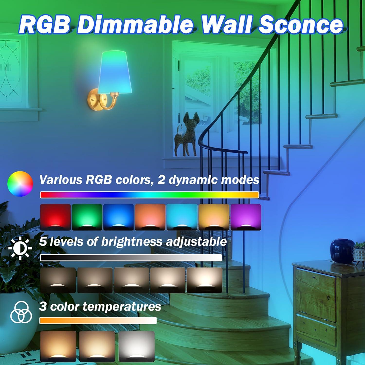 Juego de 2 apliques de pared recargables Slywise RGB 7 colores