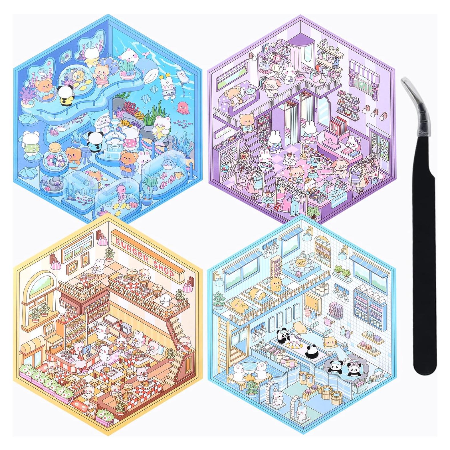 Set de Stickers 3D Reutilizables Lestp - 4 Piezas para DIY