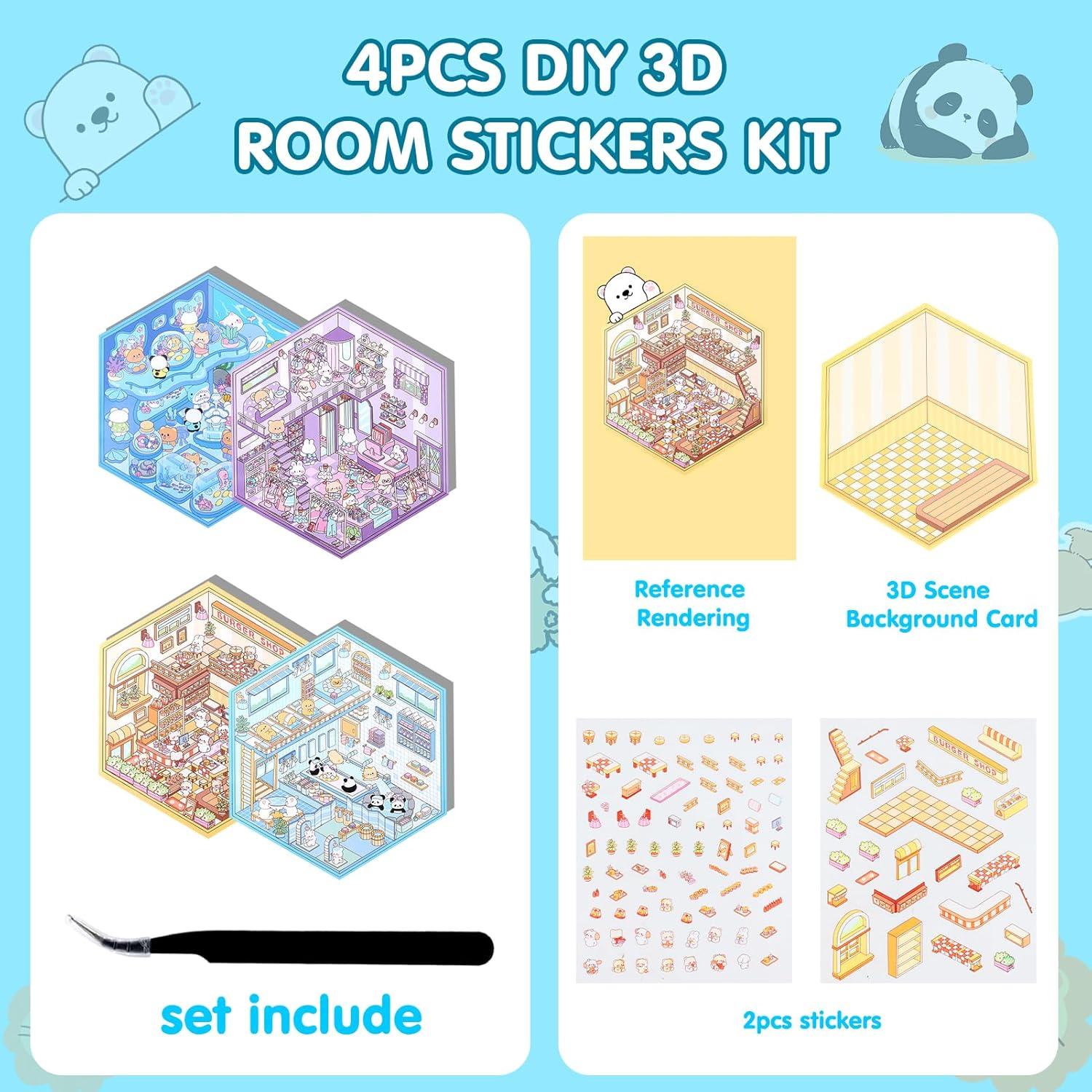Set de Stickers 3D Reutilizables Lestp - 4 Piezas para DIY