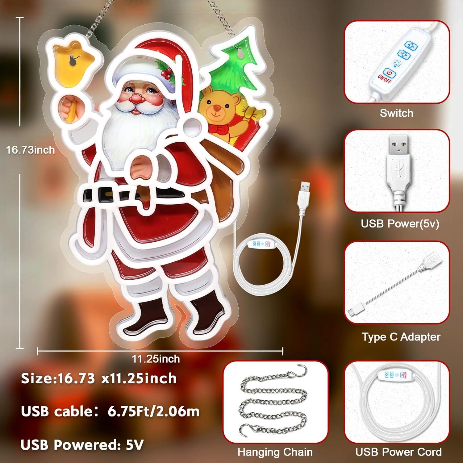 Luz de Neón LED Santa Claus 10 Brillos Ajustables USB