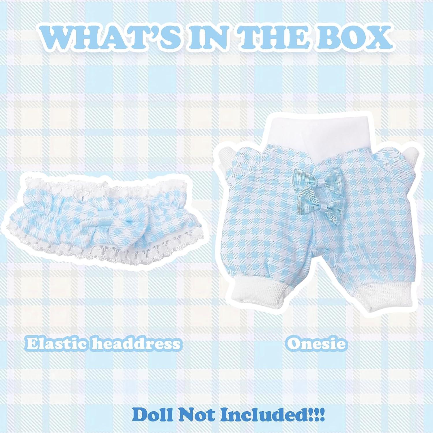 Conjunto de Ropa Labubu 17cm Diadema Cuadros Azules