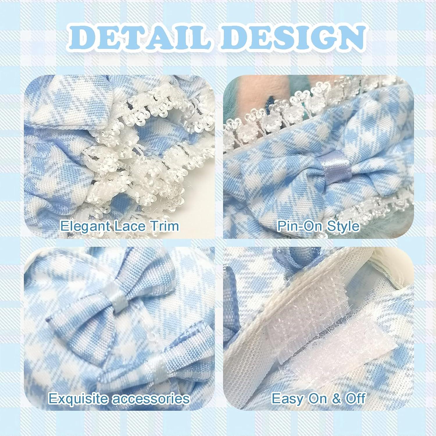 Conjunto de Ropa Labubu 17cm Diadema Cuadros Azules