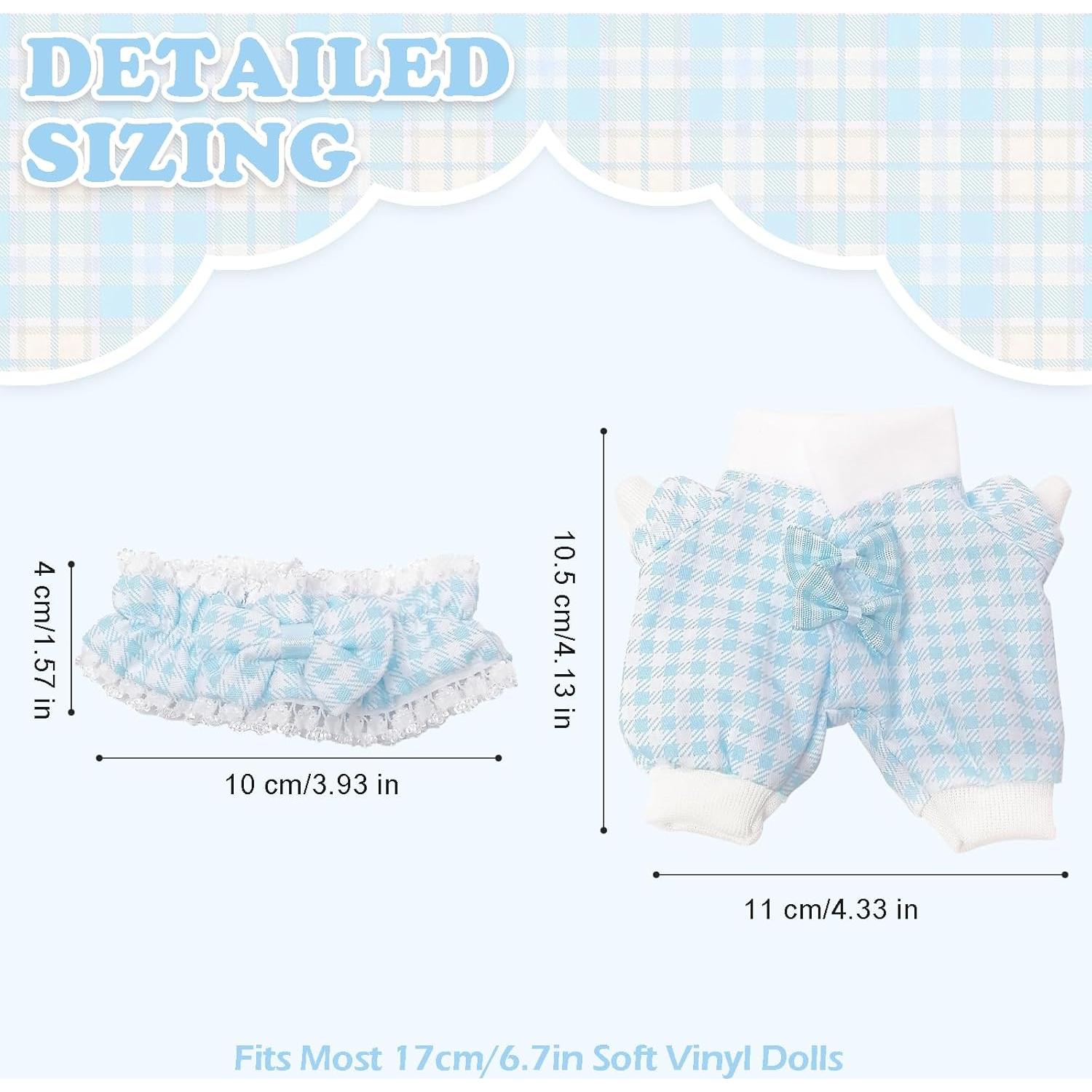 Conjunto de Ropa Labubu 17cm Diadema Cuadros Azules