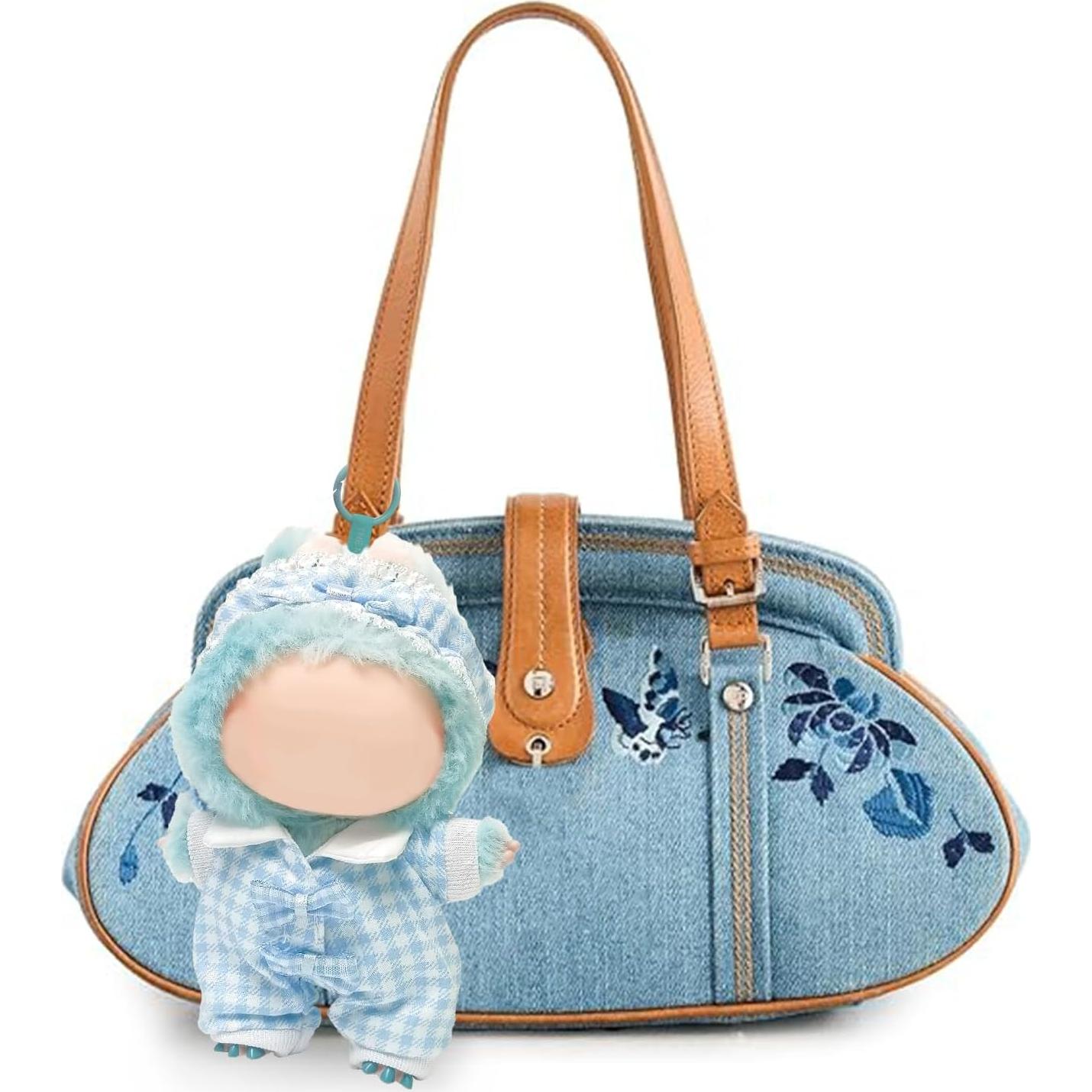 Conjunto de Ropa Labubu 17cm Diadema Cuadros Azules