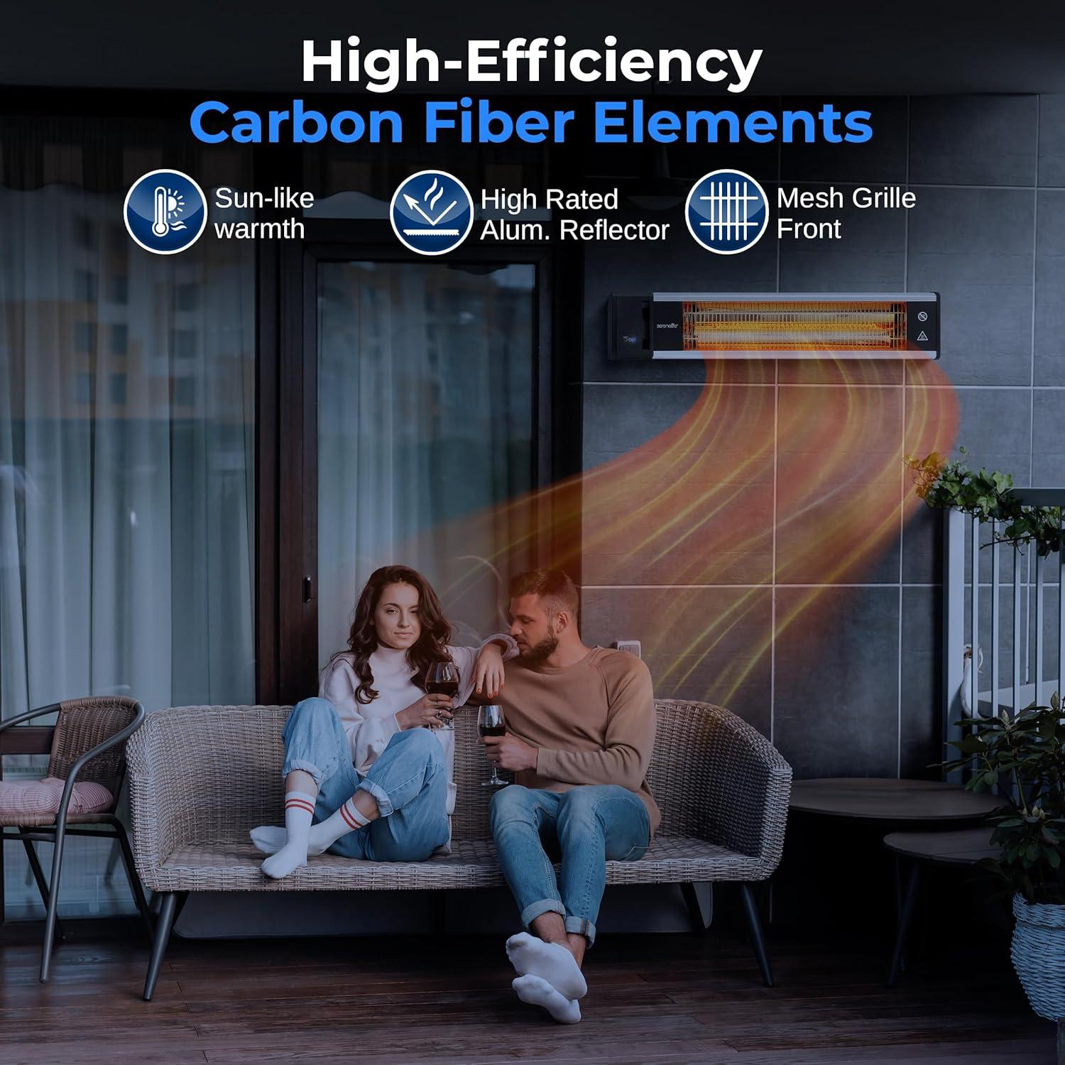 Calentador de Patio Eléctrico SereneLife 1500W IP65 Montaje Pared