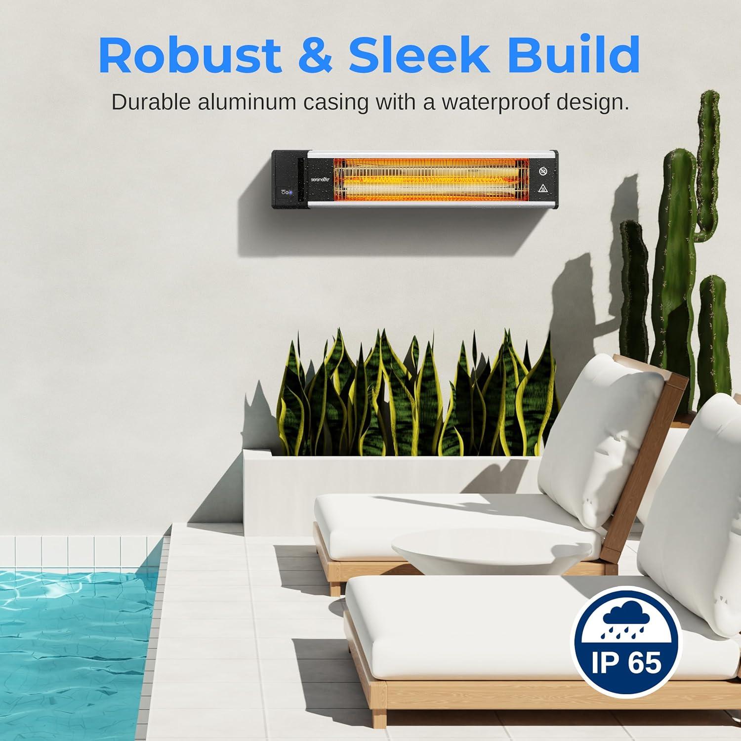 Calentador de Patio Eléctrico SereneLife 1500W IP65 Montaje Pared