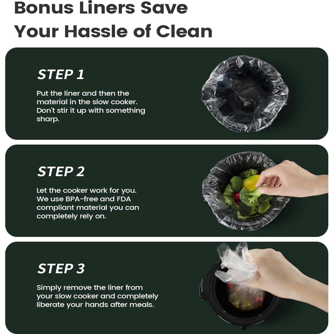 Olla de Cocción Lenta KOOC 2QT Cerámica Negra con Forros