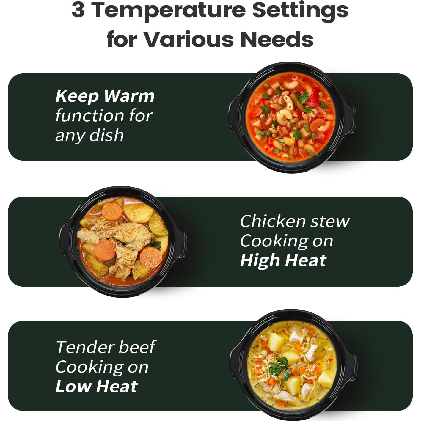 Olla de Cocción Lenta KOOC 2QT Cerámica Negra con Forros