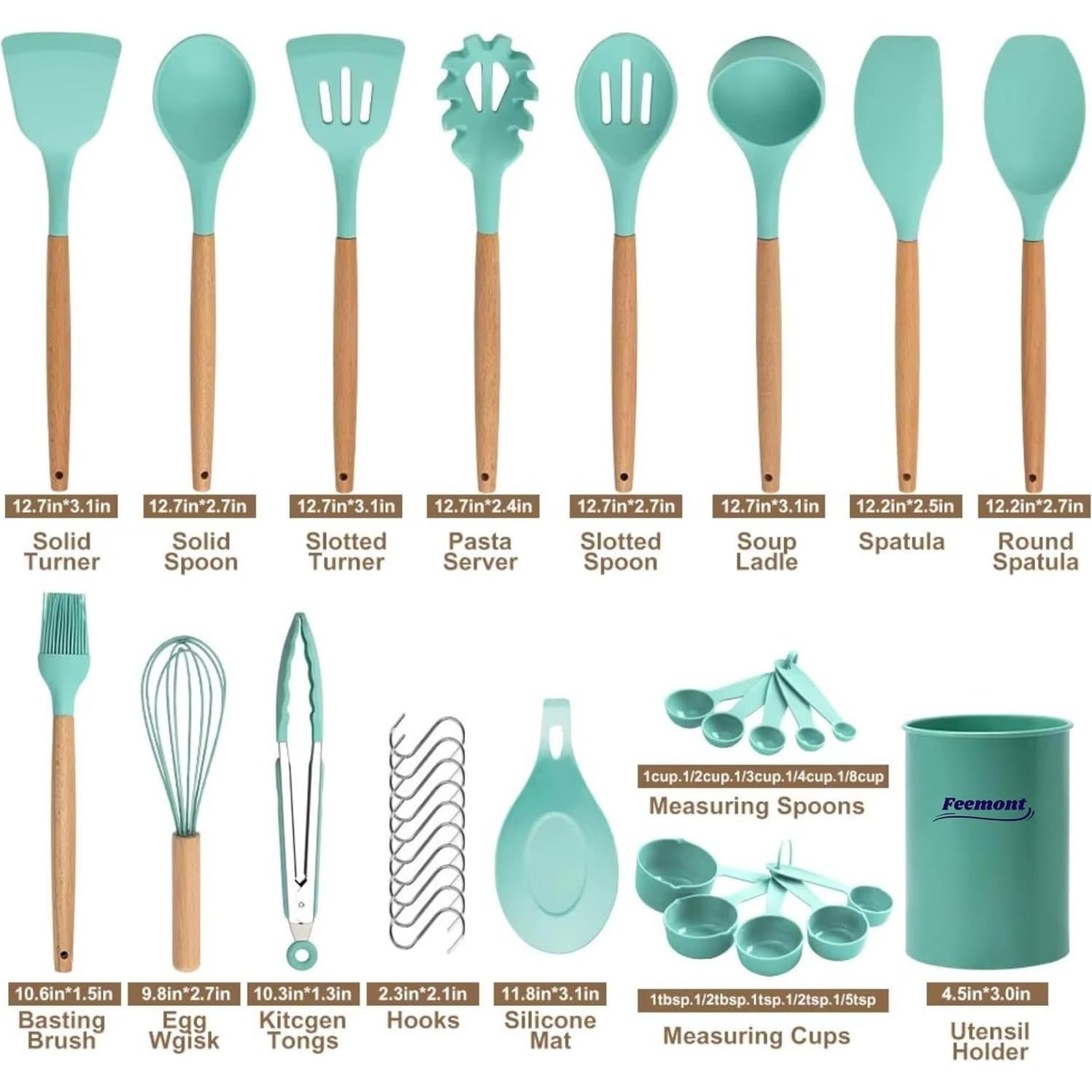 Juego de Utensilios de Cocina FEEMONT 33 Piezas Silicona Verde