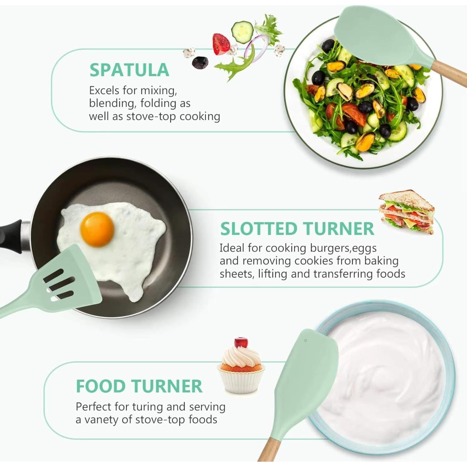 Juego de Utensilios de Cocina FEEMONT 33 Piezas Silicona Verde