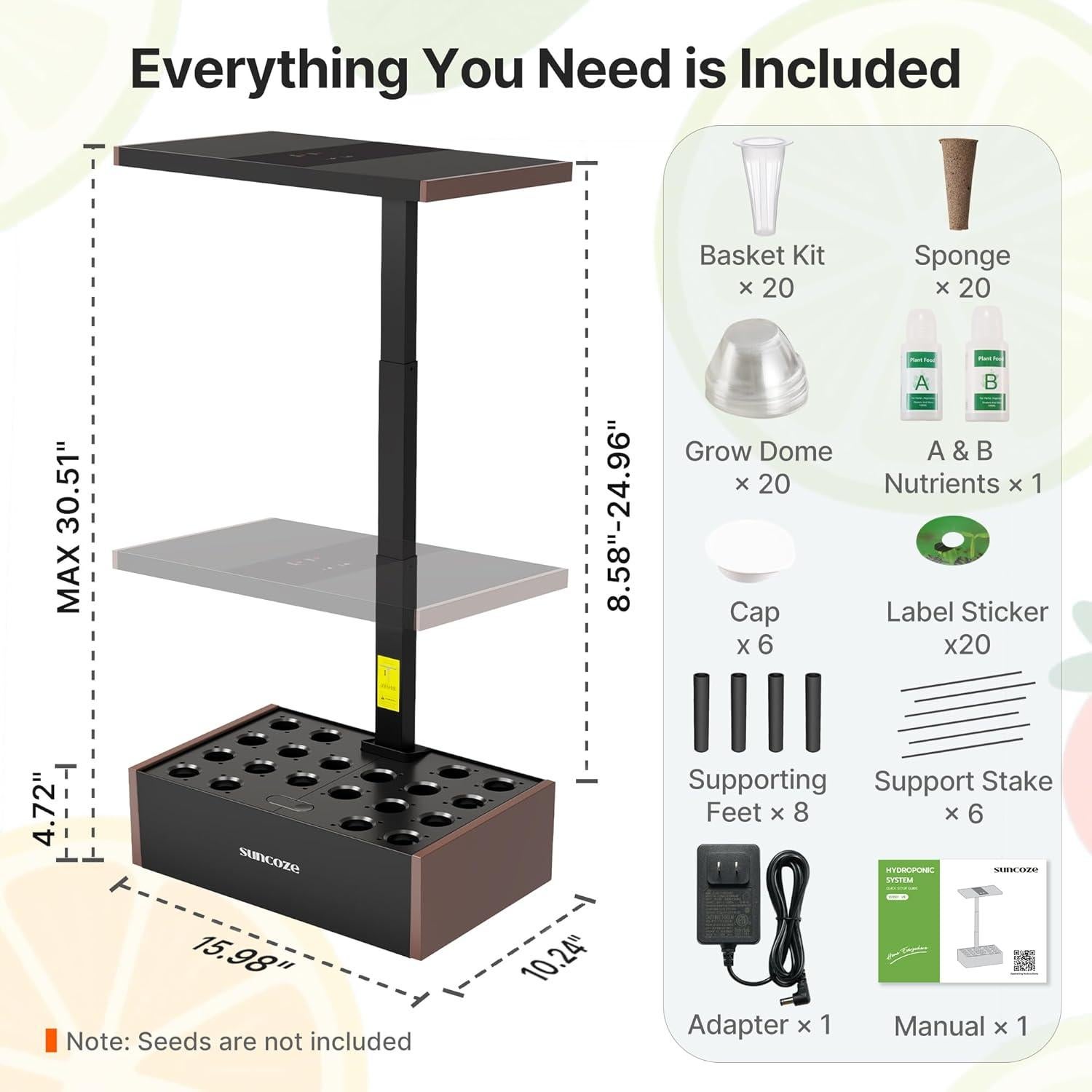 Sistema Hidropónico SUNCOZE 20 Cápsulas 10L Luz LED 36W