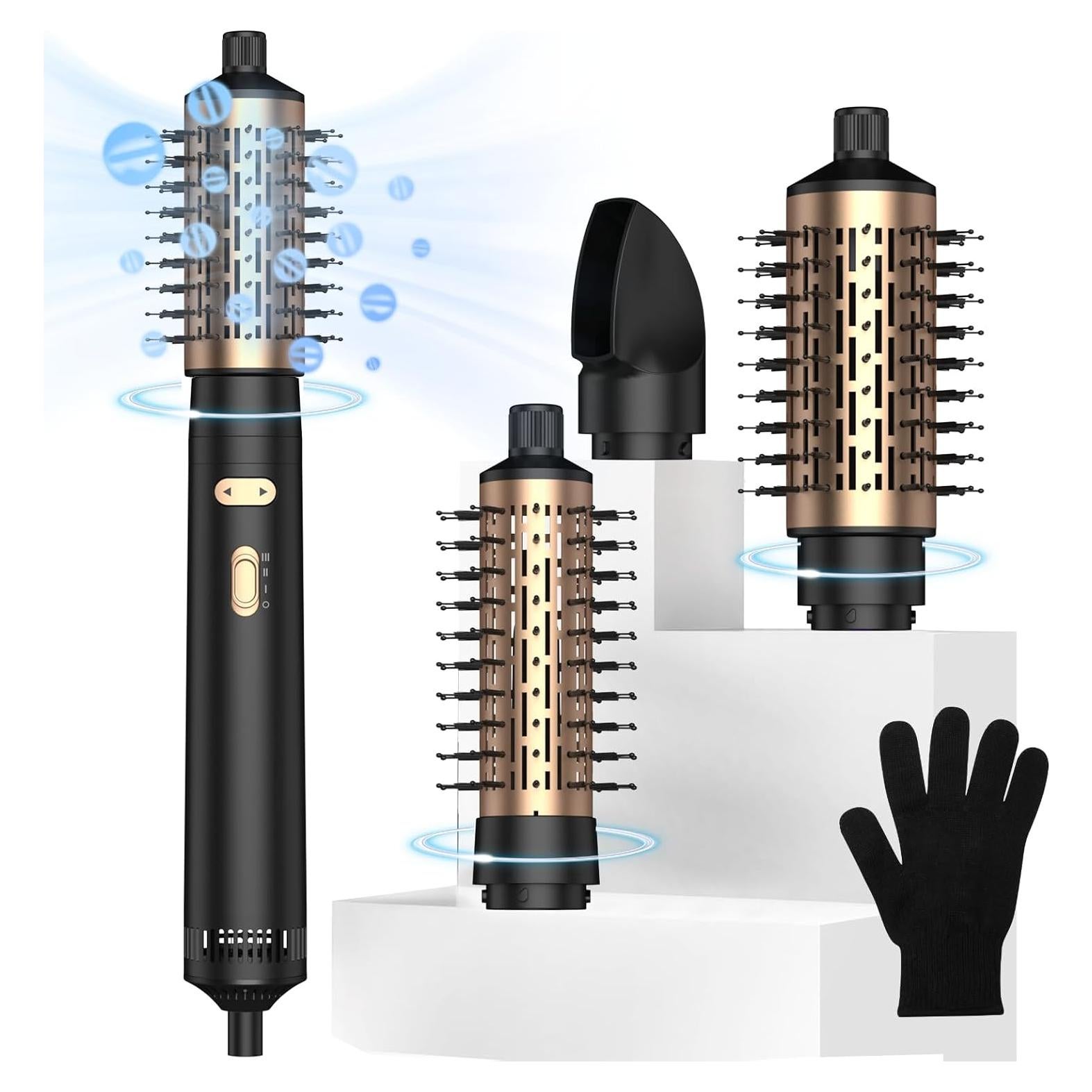 3 in 1 Rotating Hair Dryer Brush Spinning with Detachable Brush(2" & 1.5"),3 Heats and 2 Speeds Rotating Hot Air Brush for Curl,Straight